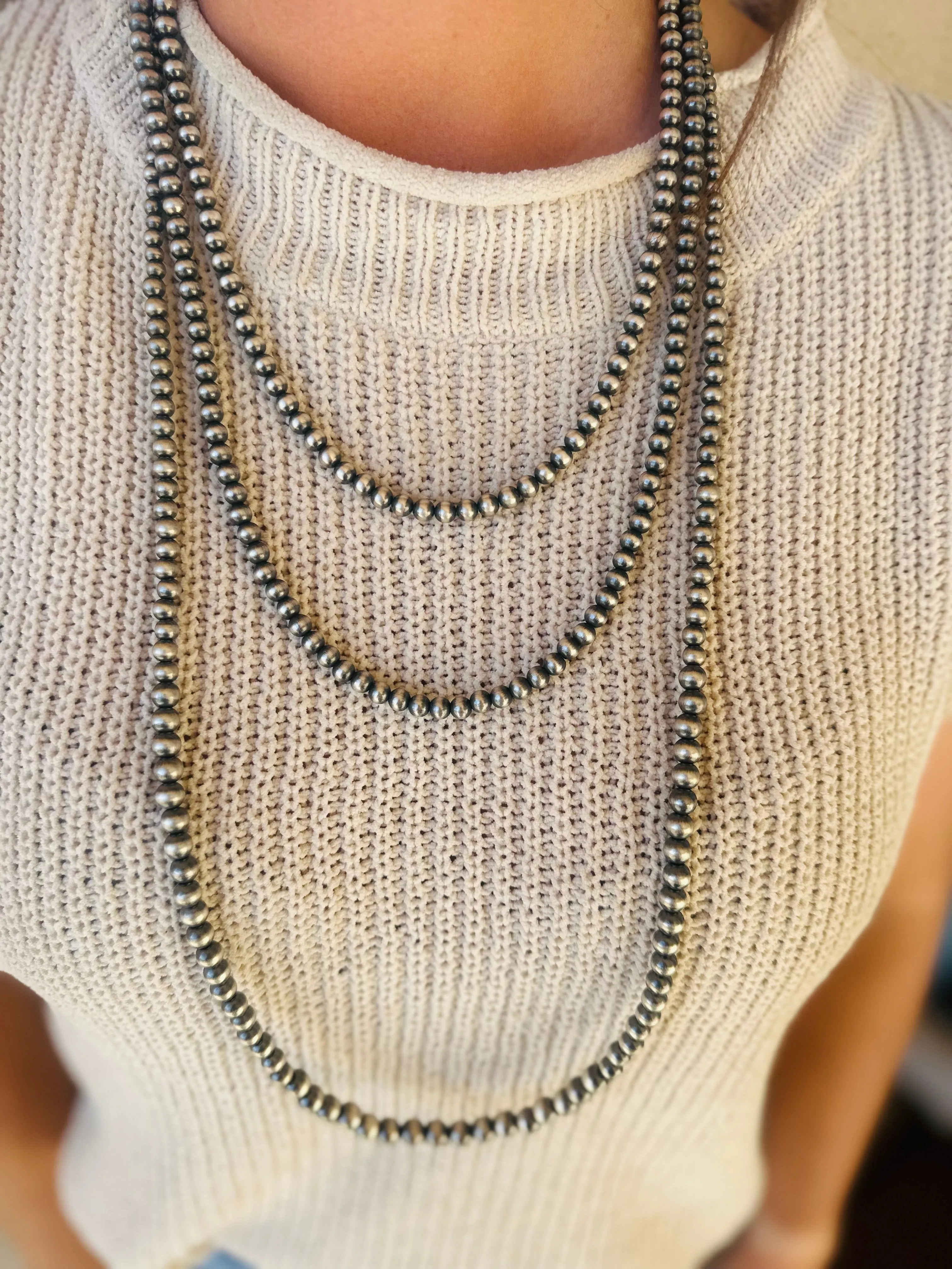 103-Authentic Sterling Silver 6MM Bead Necklace 24"