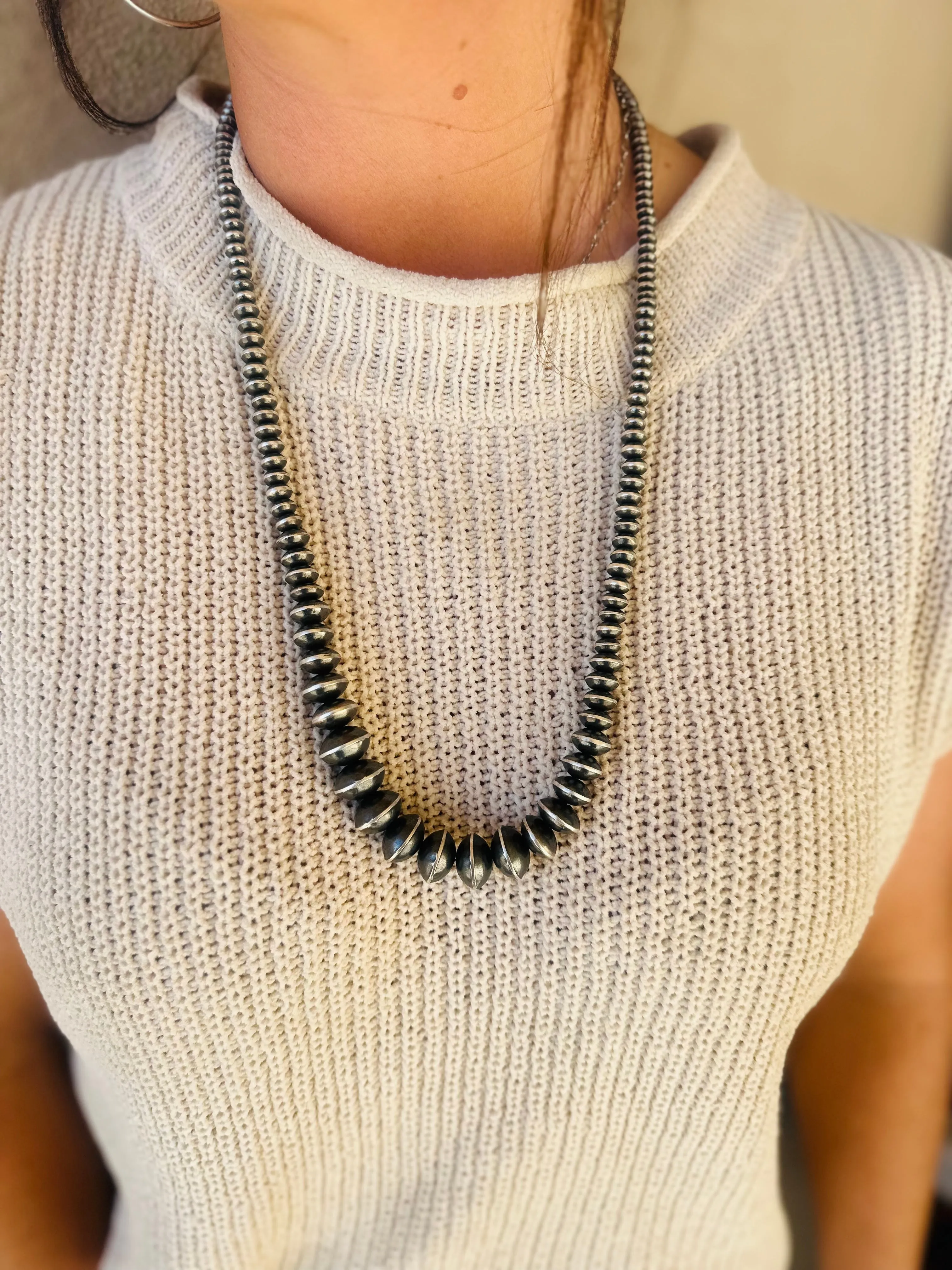 104-Authentic 26" Sterling Silver Saucer Bead Necklace