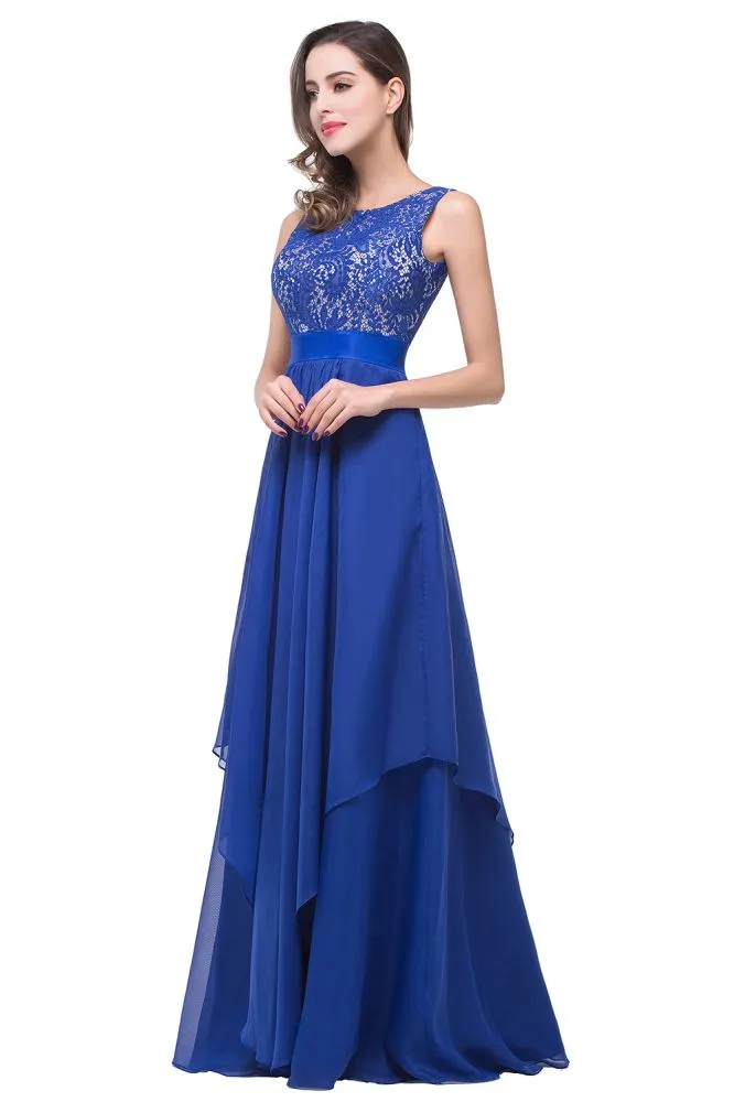 A-line Floor-length Chiffon Lace Formal Dresses