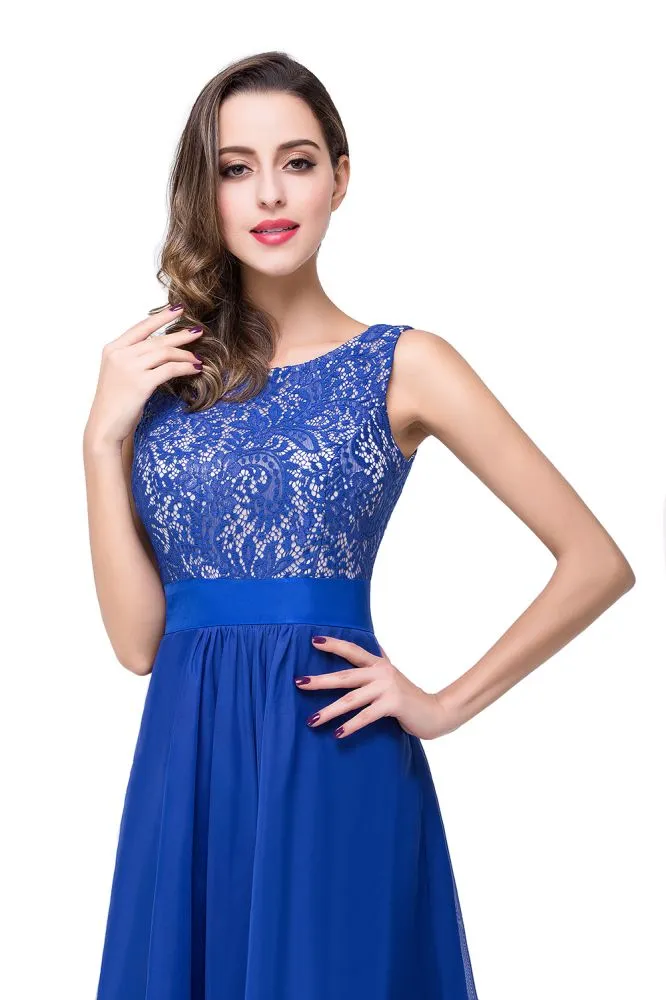 A-line Floor-length Chiffon Lace Formal Dresses