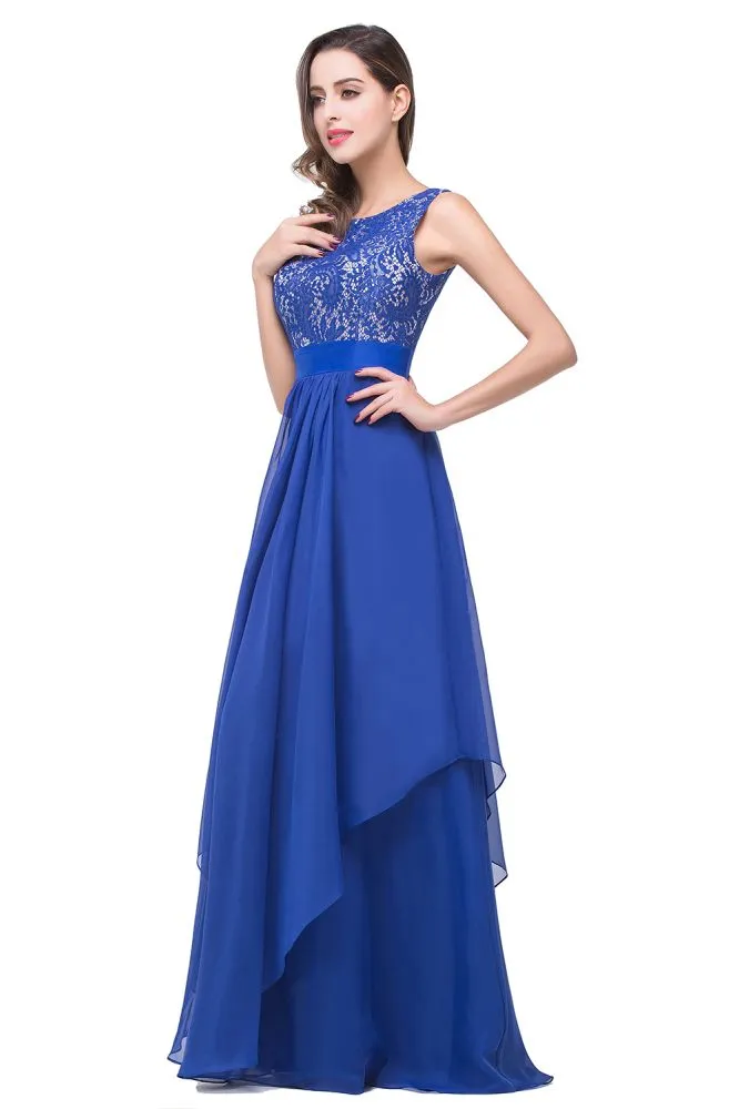 A-line Floor-length Chiffon Lace Formal Dresses