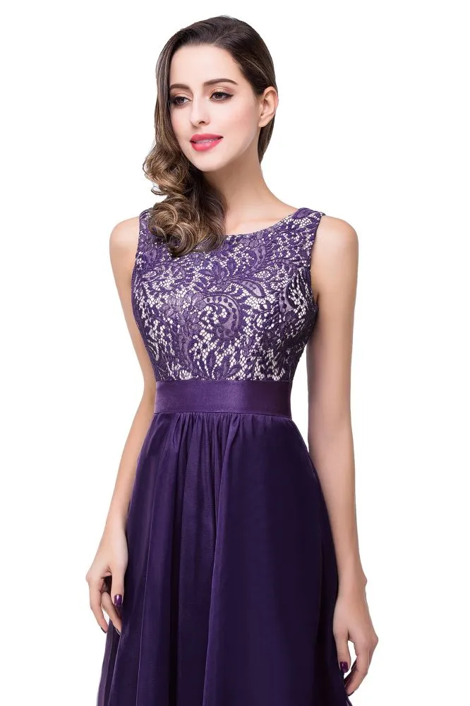 A-line Floor-length Chiffon Lace Formal Dresses