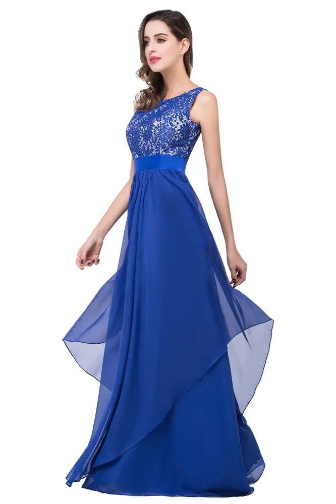 A-line Floor-length Chiffon Lace Formal Dresses