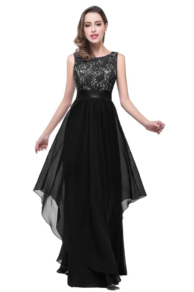 A-line Floor-length Chiffon Lace Formal Dresses