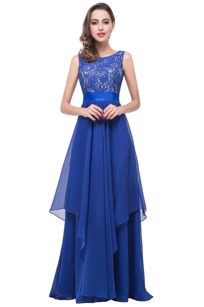A-line Floor-length Chiffon Lace Formal Dresses