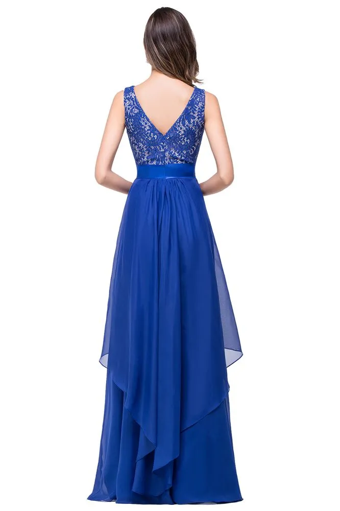A-line Floor-length Chiffon Lace Formal Dresses