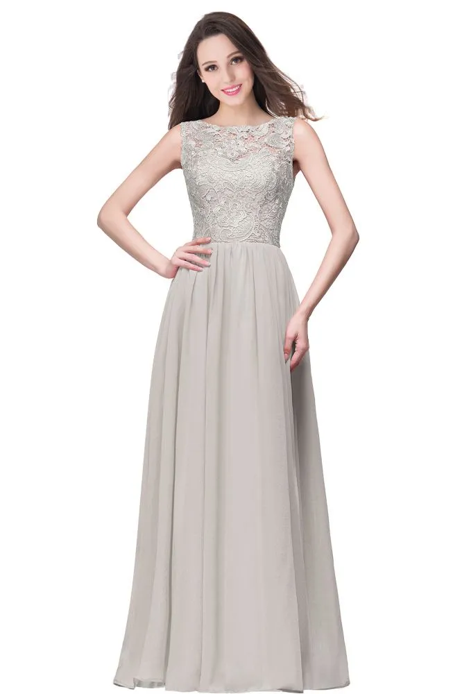 A-line Sleeveless Crew Floor-length Lace Top Chiffon Formal Dress