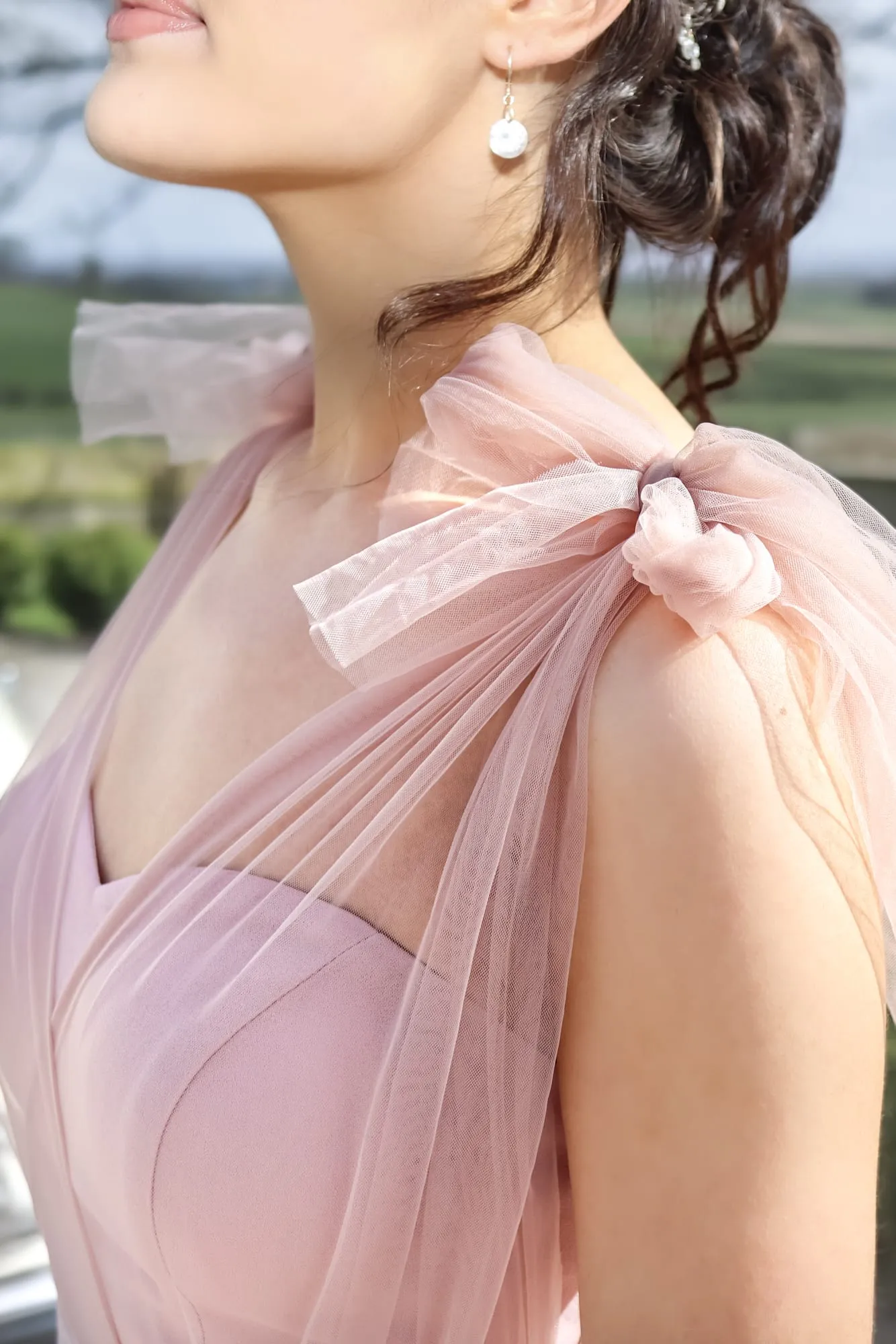 Alice Dusky Pink Soft Tulle Bow Straps Bridesmaids Dress