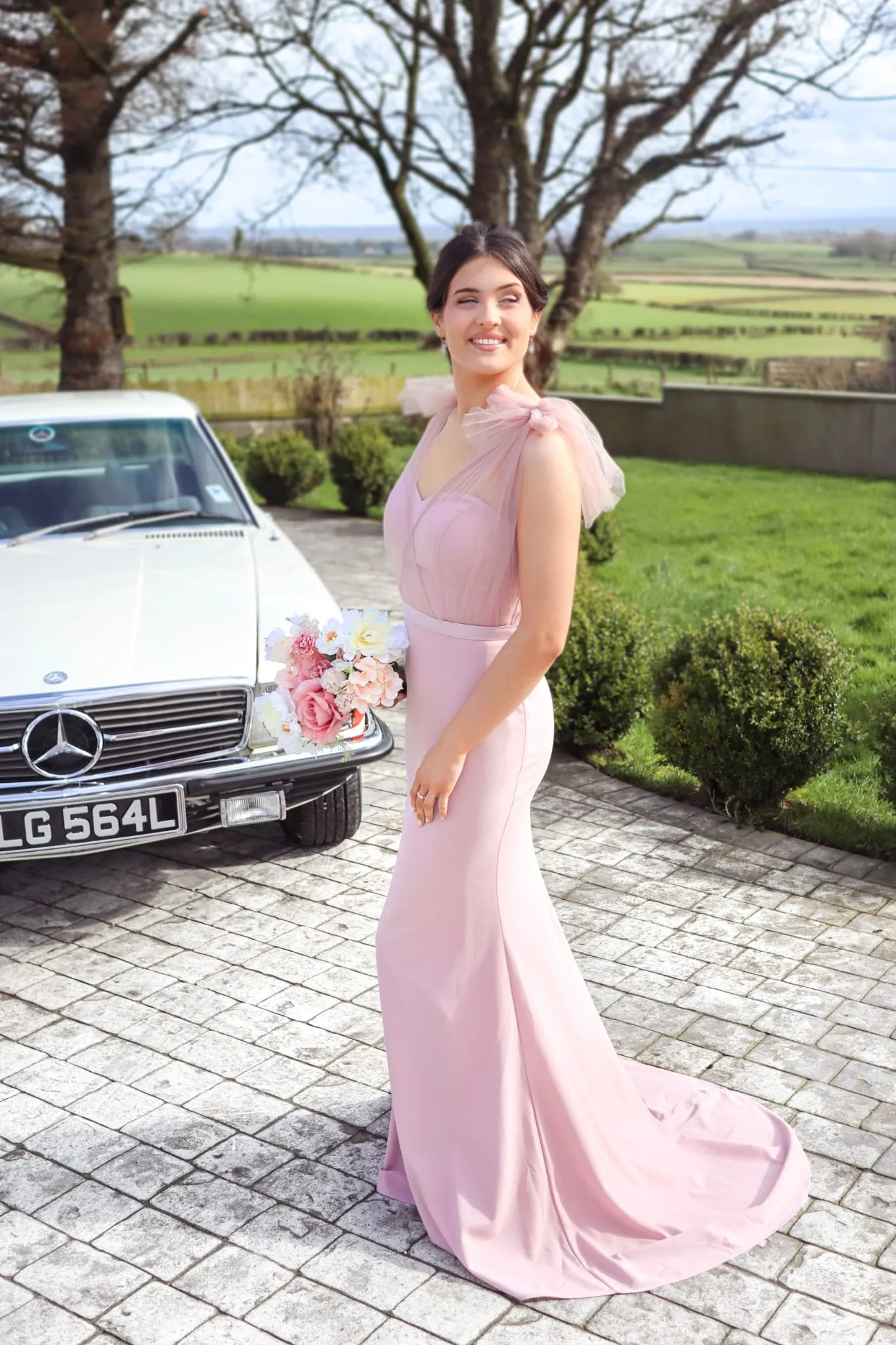 Alice Dusky Pink Soft Tulle Bow Straps Bridesmaids Dress