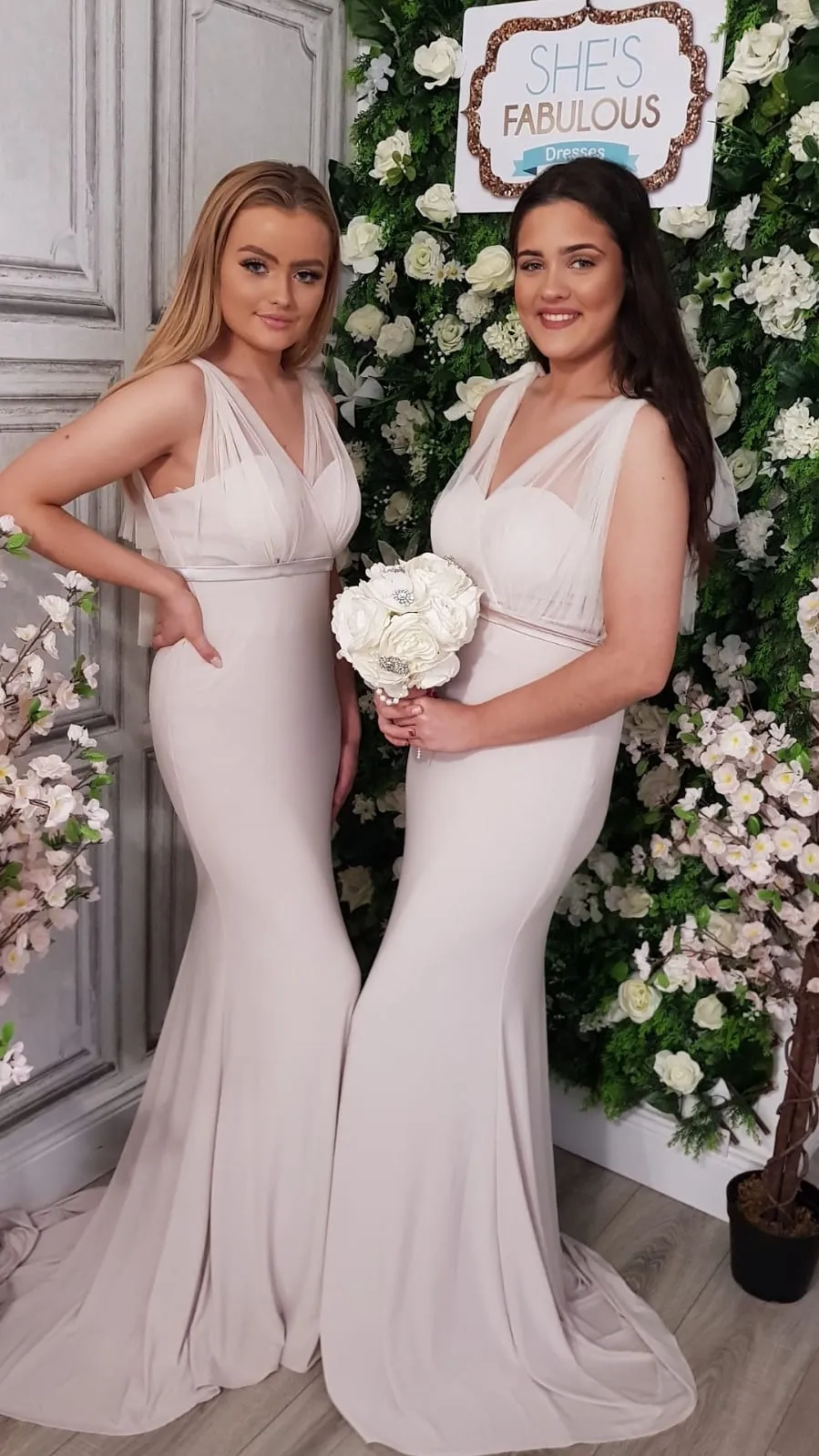 Alice Ivory V Neck Fitted Bridesmaids Dress