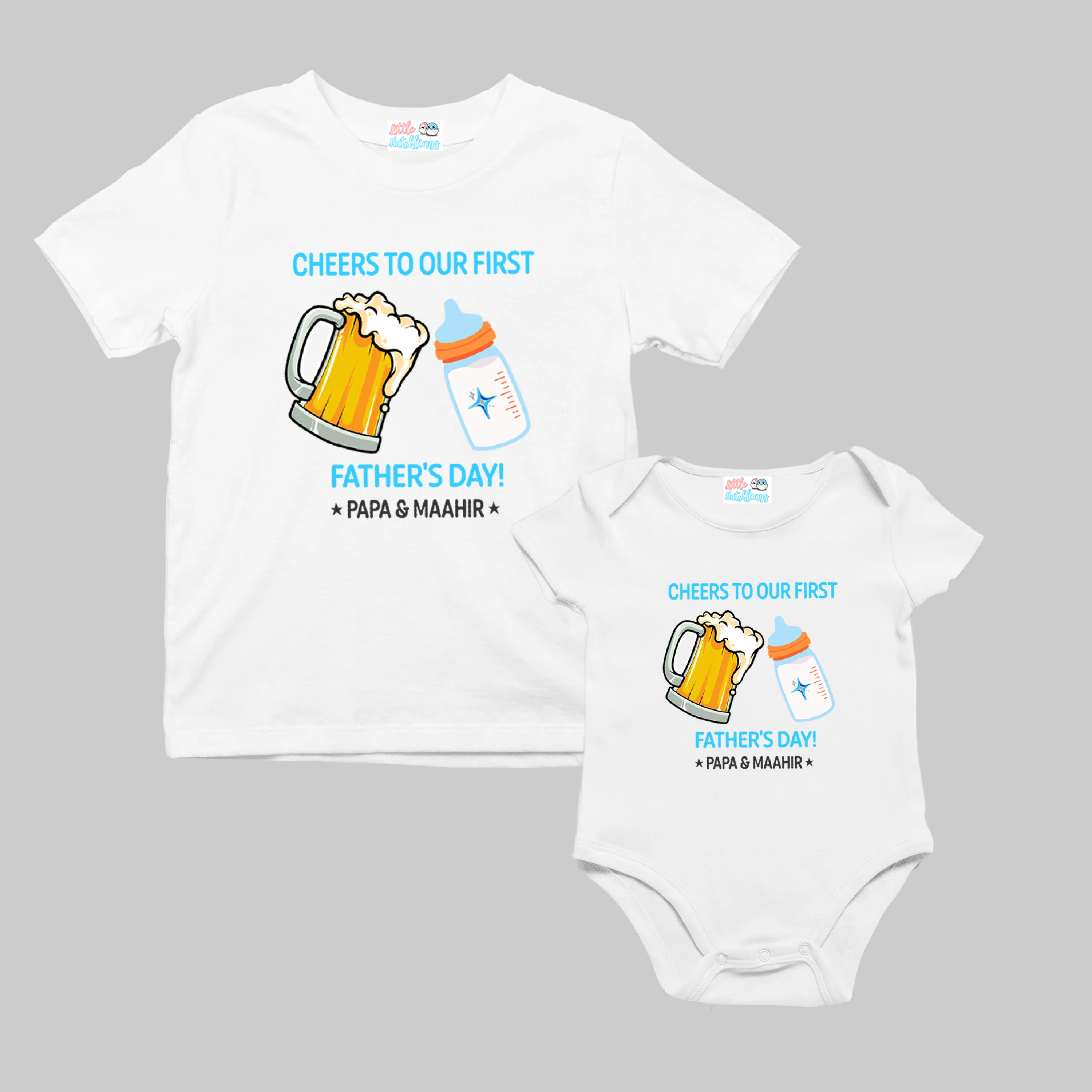 Cheers To First Fathers Day Beer & Bottle White Combo