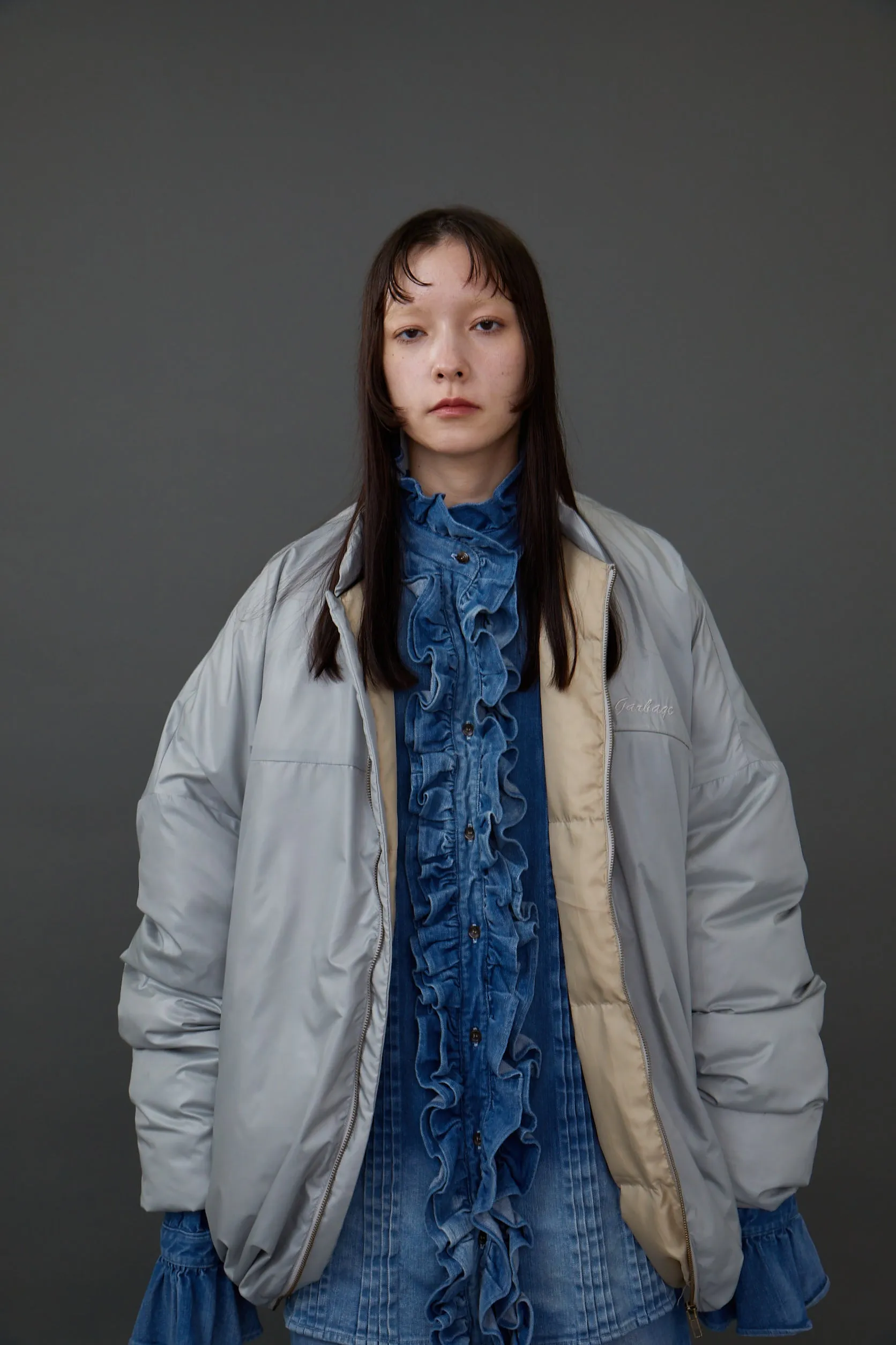Denim Frill Blouse / Blue