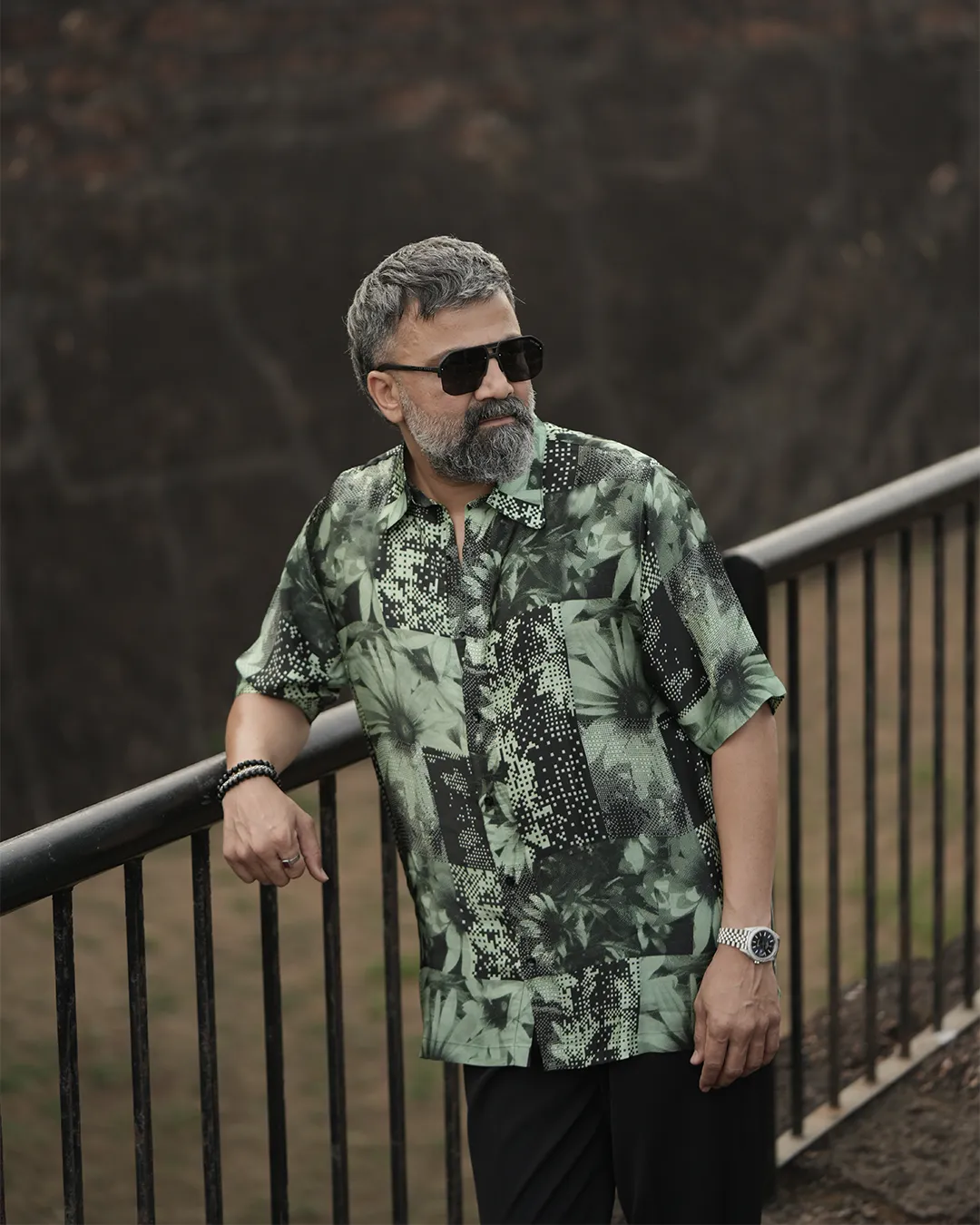 Floral Matrix Pure Bemberg Satin Short Sleeve Shirt
