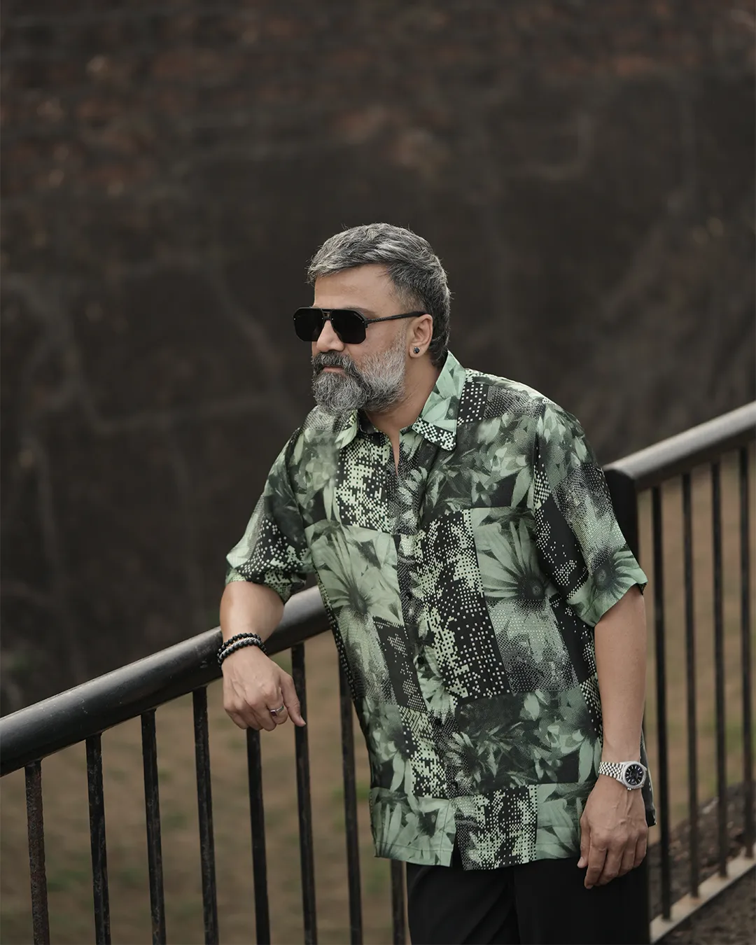 Floral Matrix Pure Bemberg Satin Short Sleeve Shirt