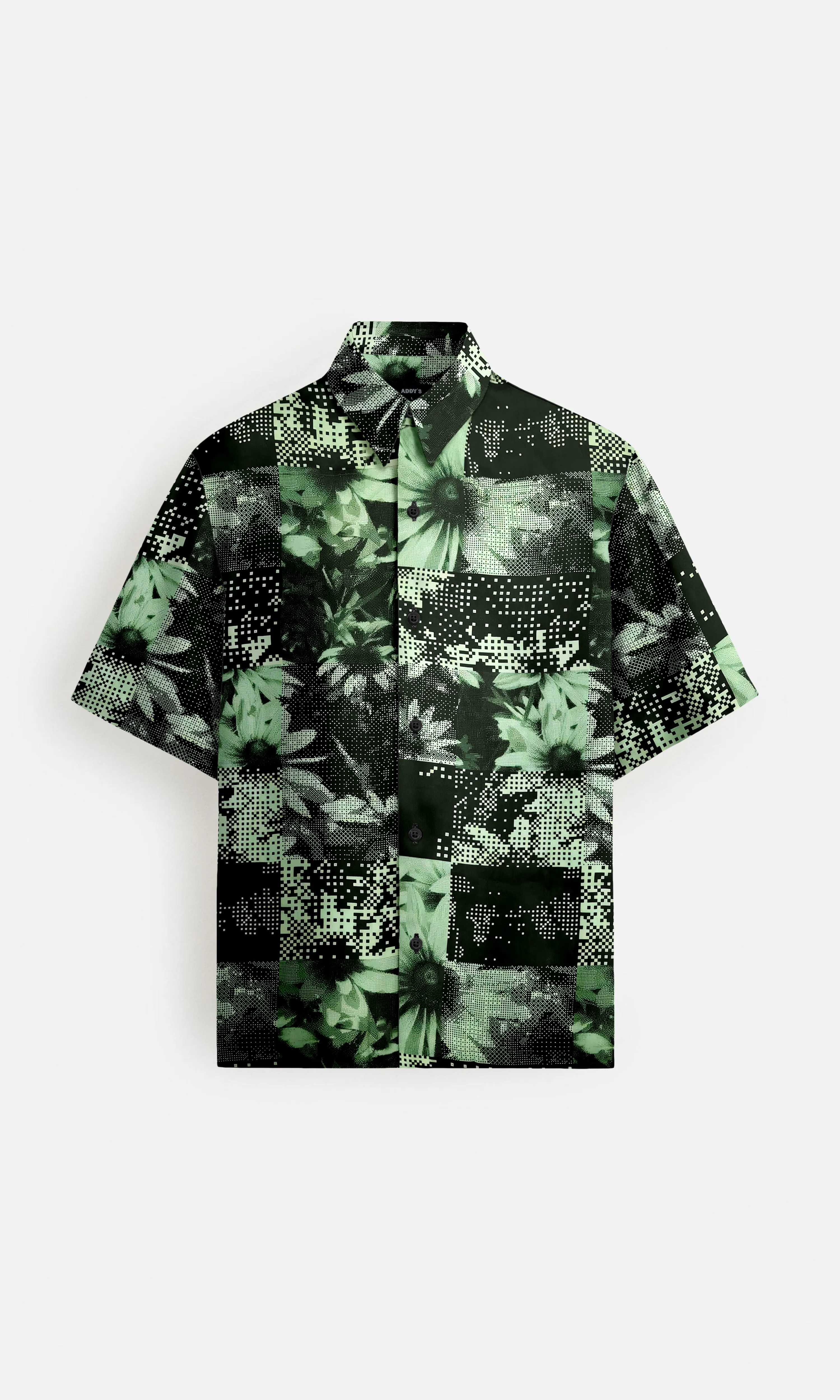 Floral Matrix Pure Bemberg Satin Short Sleeve Shirt