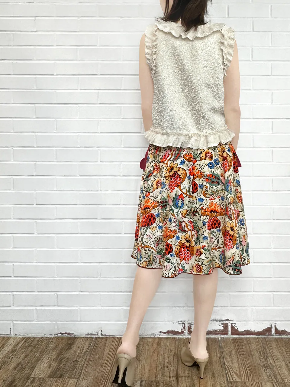 Gold Jacquard Layered Mesh Ruffle Sleeveless Top