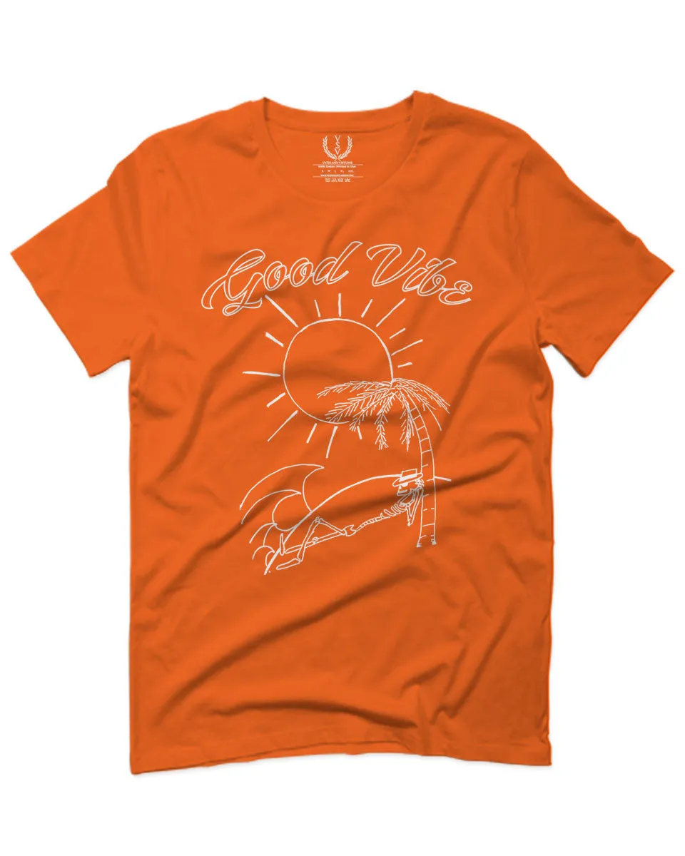 Good Vibe Summer Vintage Retro Beach surf Palm Tree Vacation Skeleton For men T Shirt