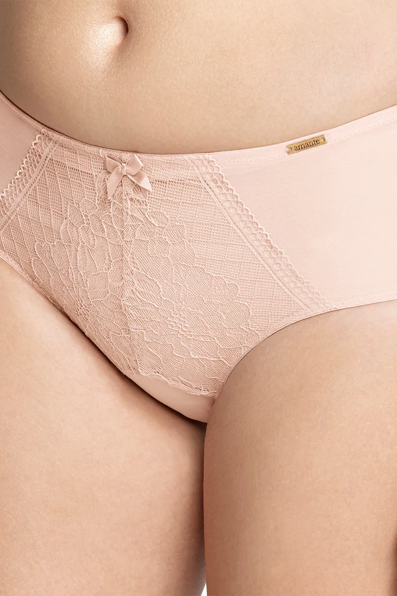 Lace Low Rise Seamed Hipster Panty - Misty Rose