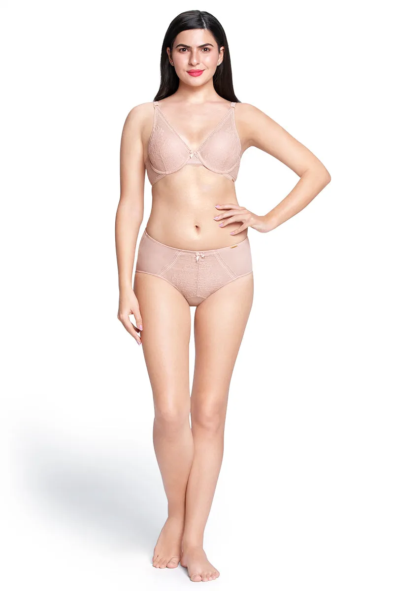 Lace Low Rise Seamed Hipster Panty - Misty Rose