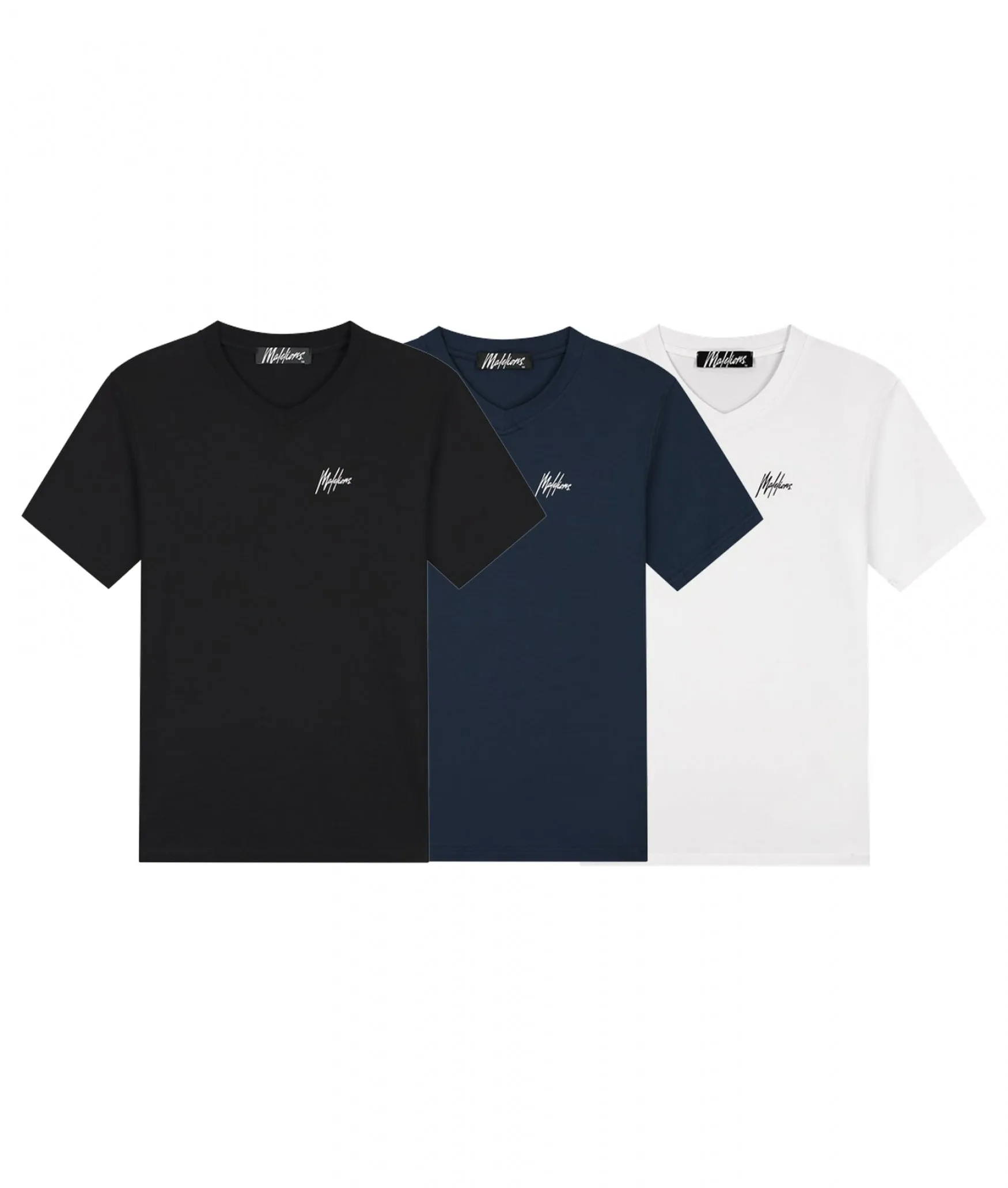 Malelions Men Signature V-Neck T-Shirt 3-Pack | Black/White/Navy