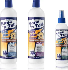 Mane 'n Tail Pet Me Colloidal Oatmeal Shampoo & Coat Brightening Shampoo & Deodorizer and Detangler with Real Colloidal Oatmeal, Aloe Vera and Spirulina Pack of 3