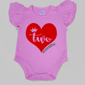 Monthly Birthday - Big Heart & Crown - Pink Onesie