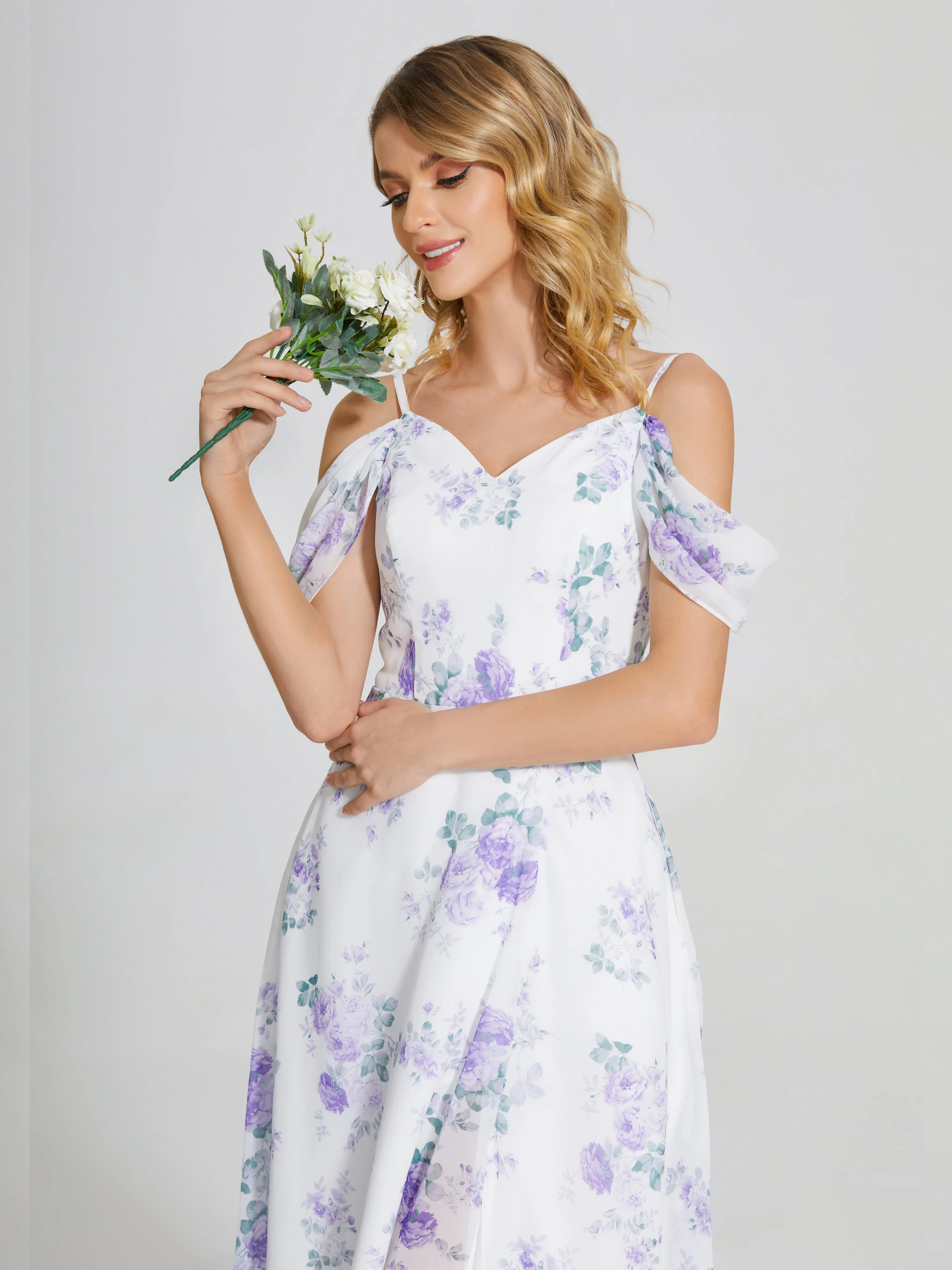 Off-Shoulder Floral Print Wedding Party Dresses