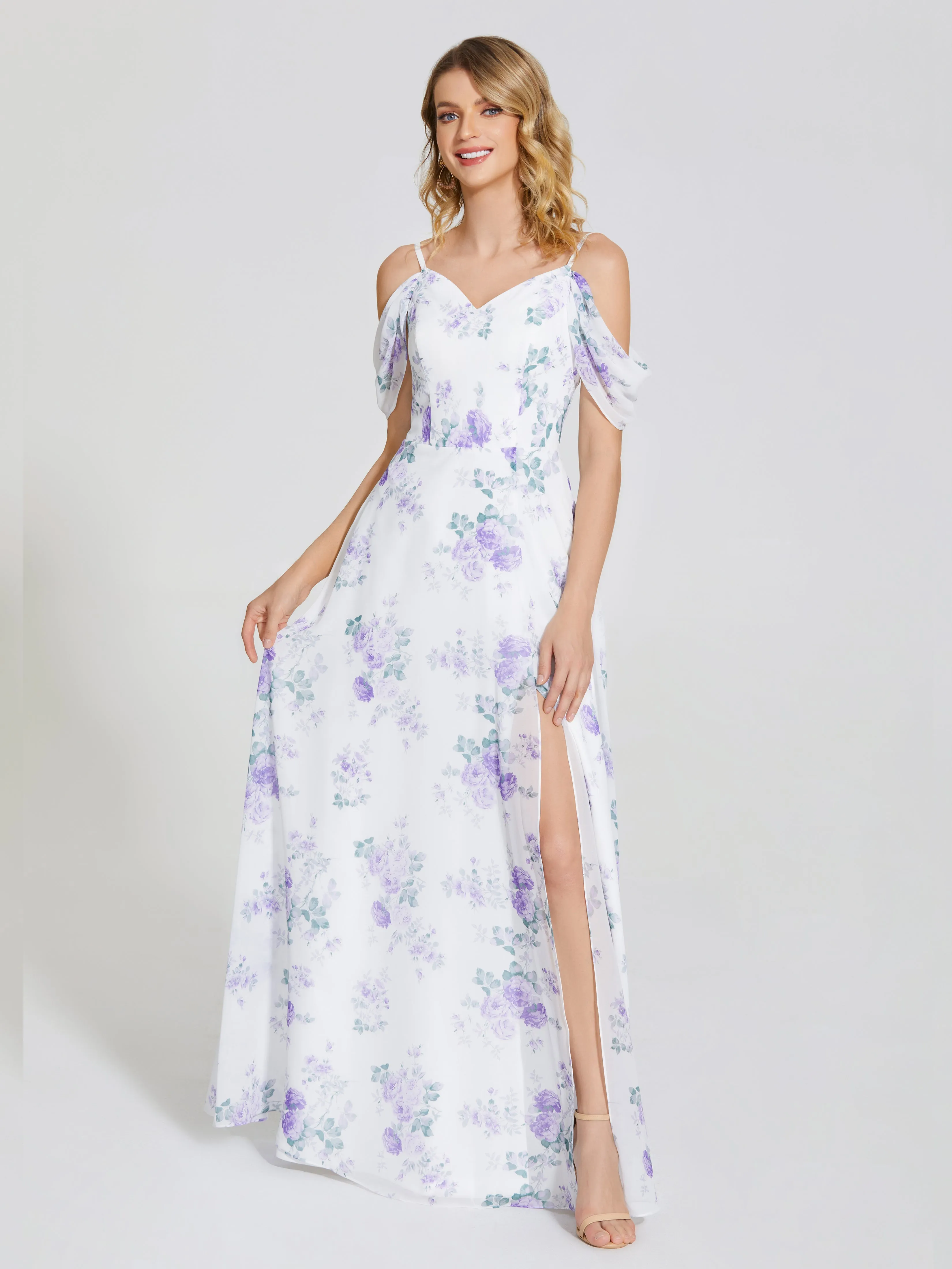 Off-Shoulder Floral Print Wedding Party Dresses