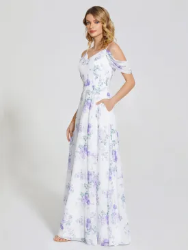 Off-Shoulder Floral Print Wedding Party Dresses