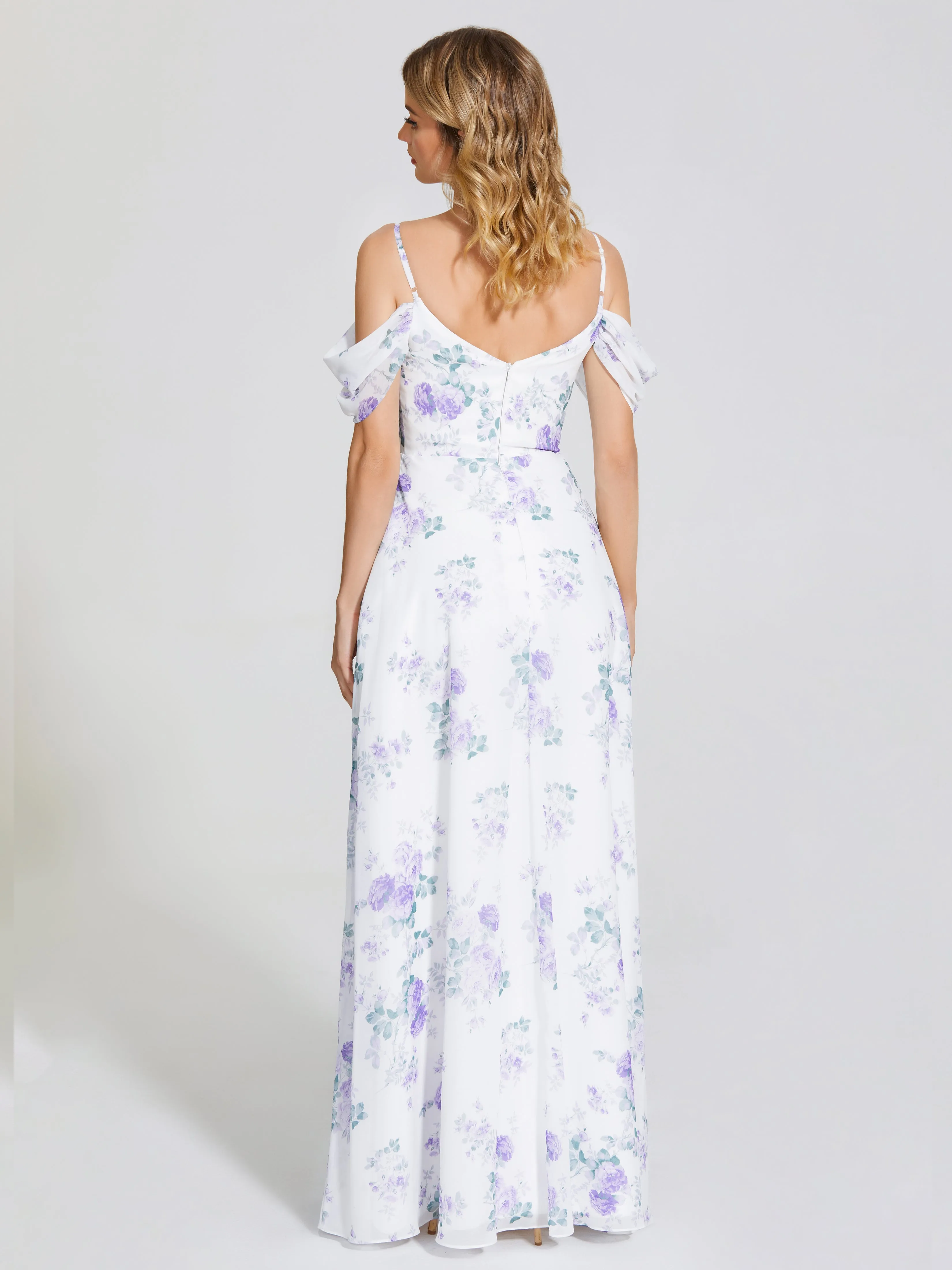 Off-Shoulder Floral Print Wedding Party Dresses