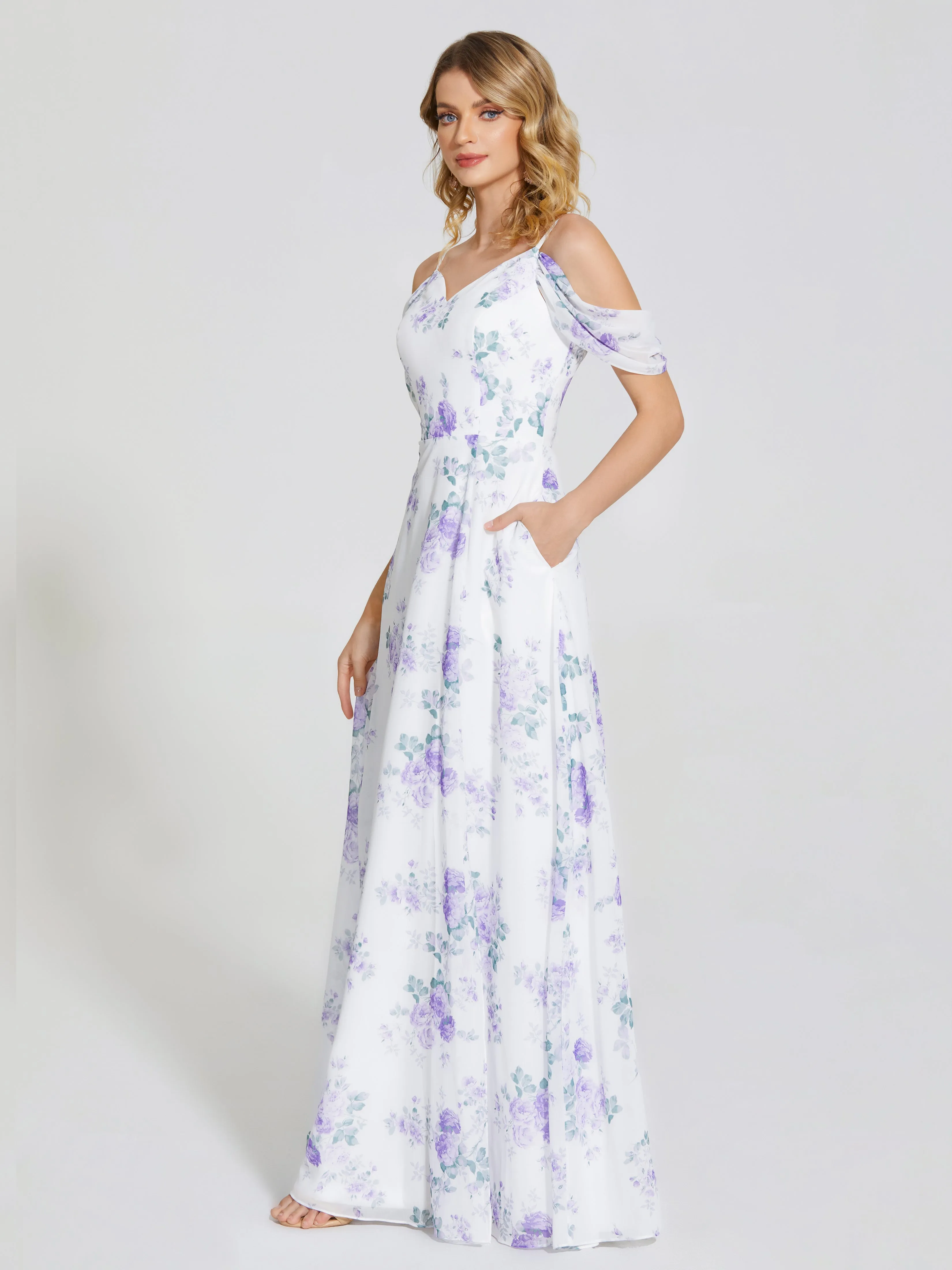 Off-Shoulder Floral Print Wedding Party Dresses
