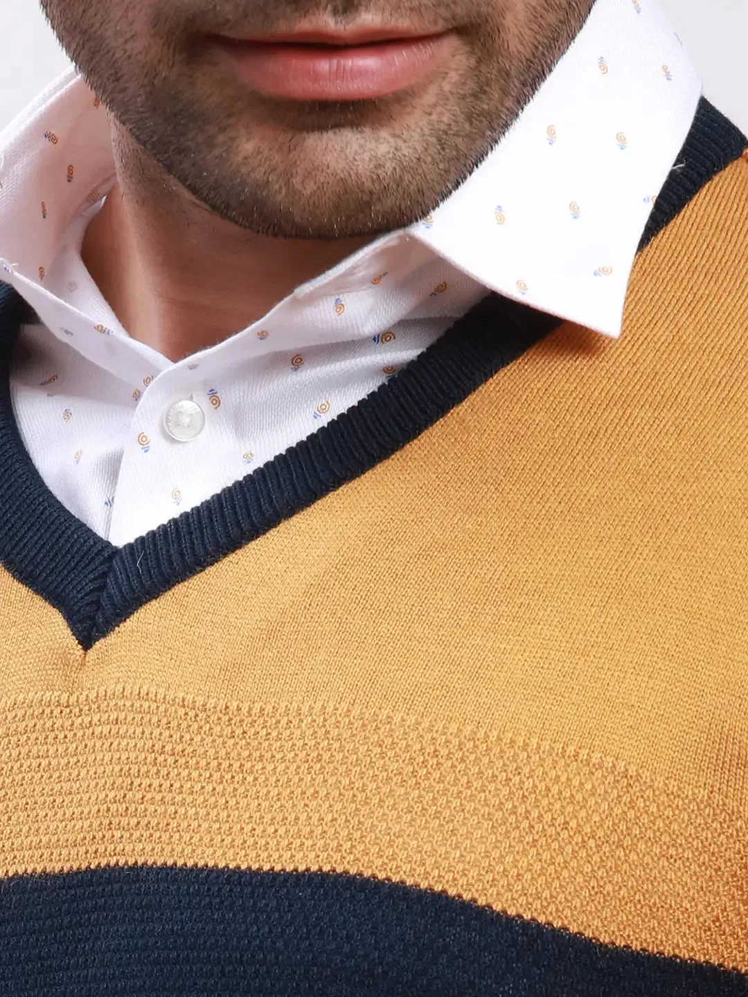 Parx Men Yellow Yarn Dyed Acrylic Full Sleeve V Neck Sweaters