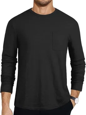 PrettyGuide Men's Cotton Long Sleeve Shirts Undershirt Lightweight Casual Crewneck Pocket T-Shirt