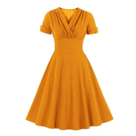 Retro Dress V Neck Wrap High Waist 1950S Vintage Green A Line Swing Dress, Solid Color Elegant Party Midi Retro Dress