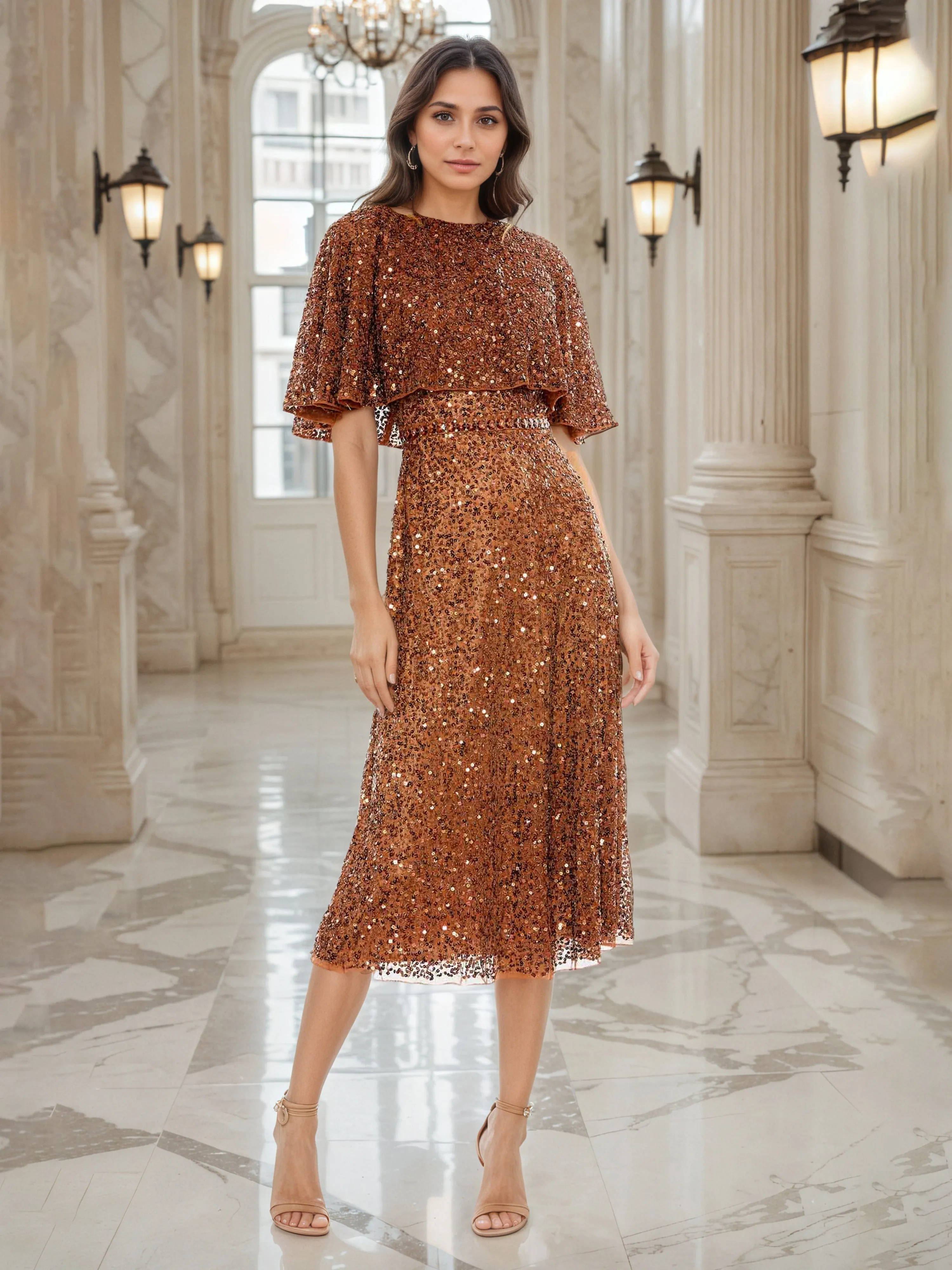 Terracotta Mother Of Bride Dress A-Line Embellished Waist Sequins Mother Of The Bride Dresses