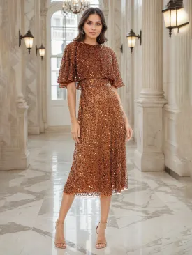 Terracotta Mother Of Bride Dress A-Line Embellished Waist Sequins Mother Of The Bride Dresses