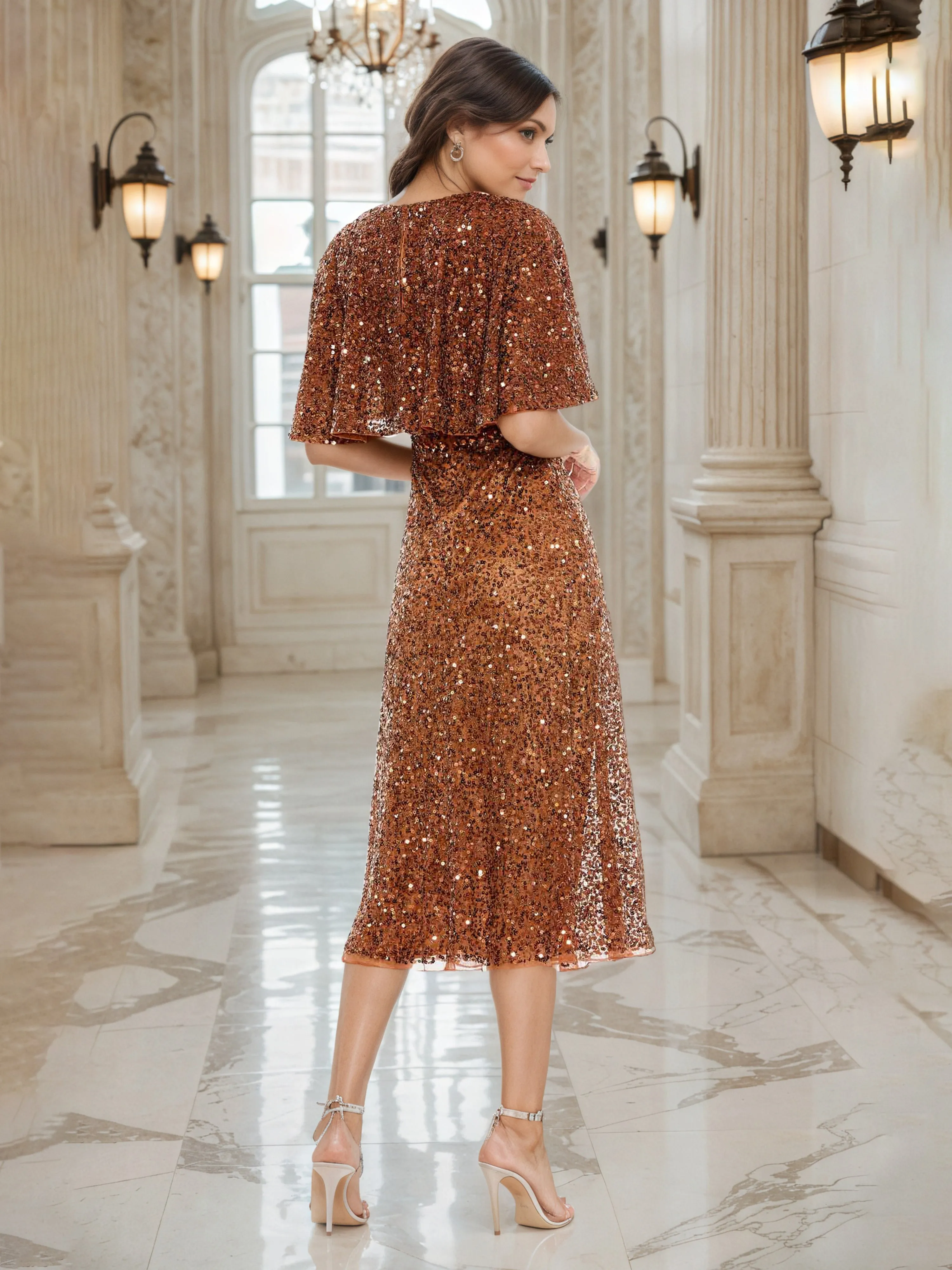 Terracotta Mother Of Bride Dress A-Line Embellished Waist Sequins Mother Of The Bride Dresses