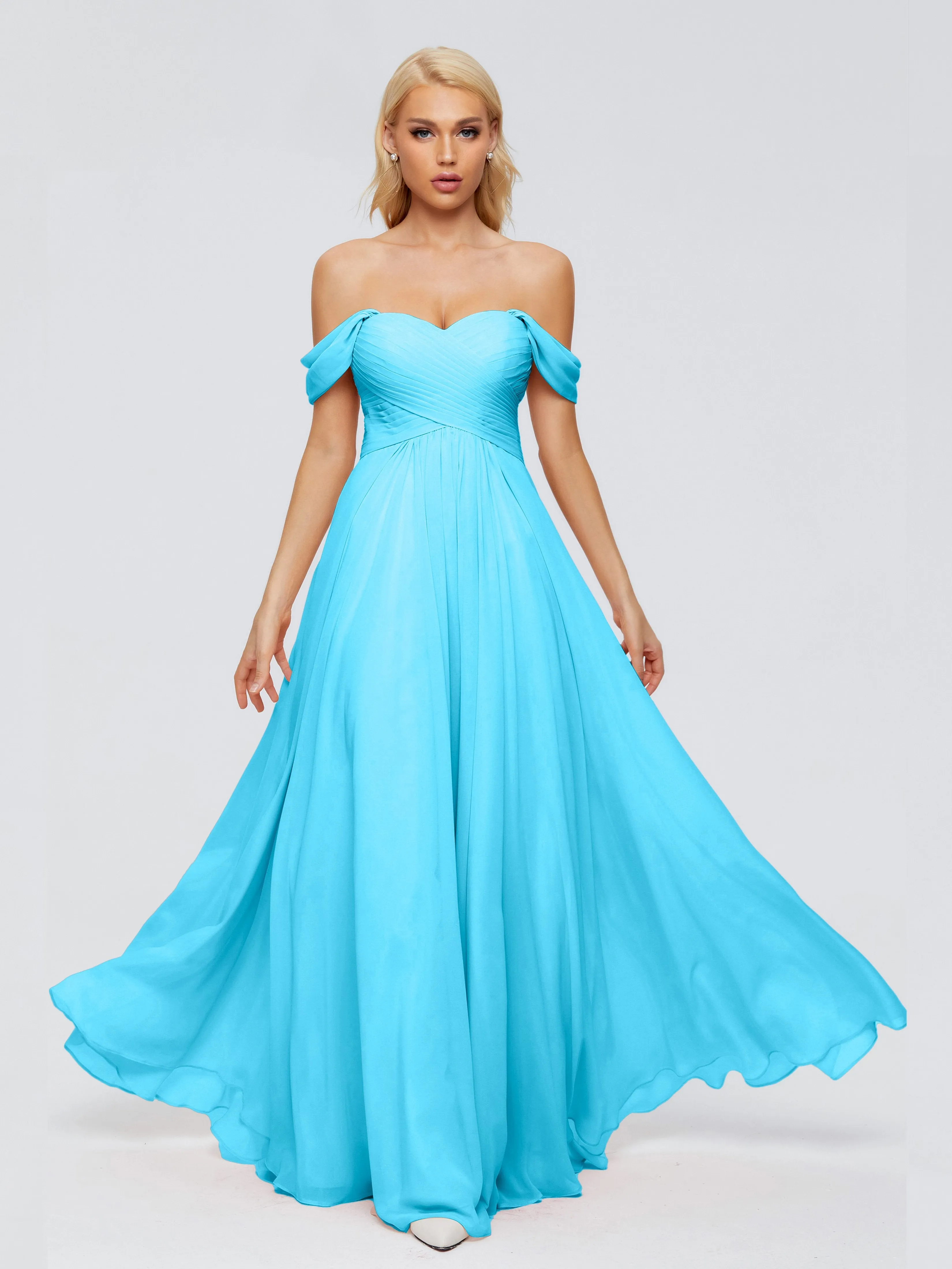 Trinity Off-The-Shoulder Chiffon Bridesmaid Dresses