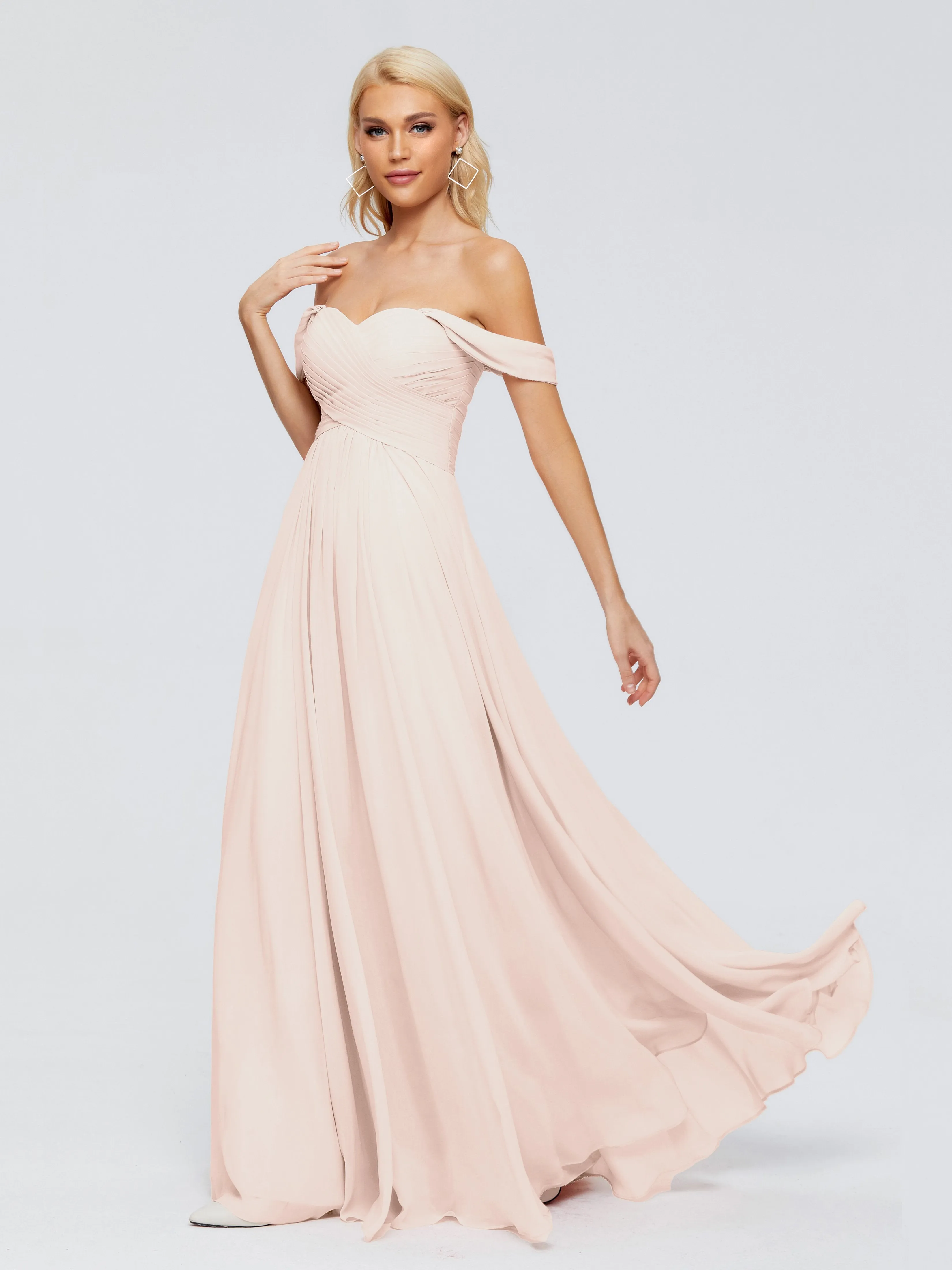 Trinity Off-The-Shoulder Chiffon Bridesmaid Dresses