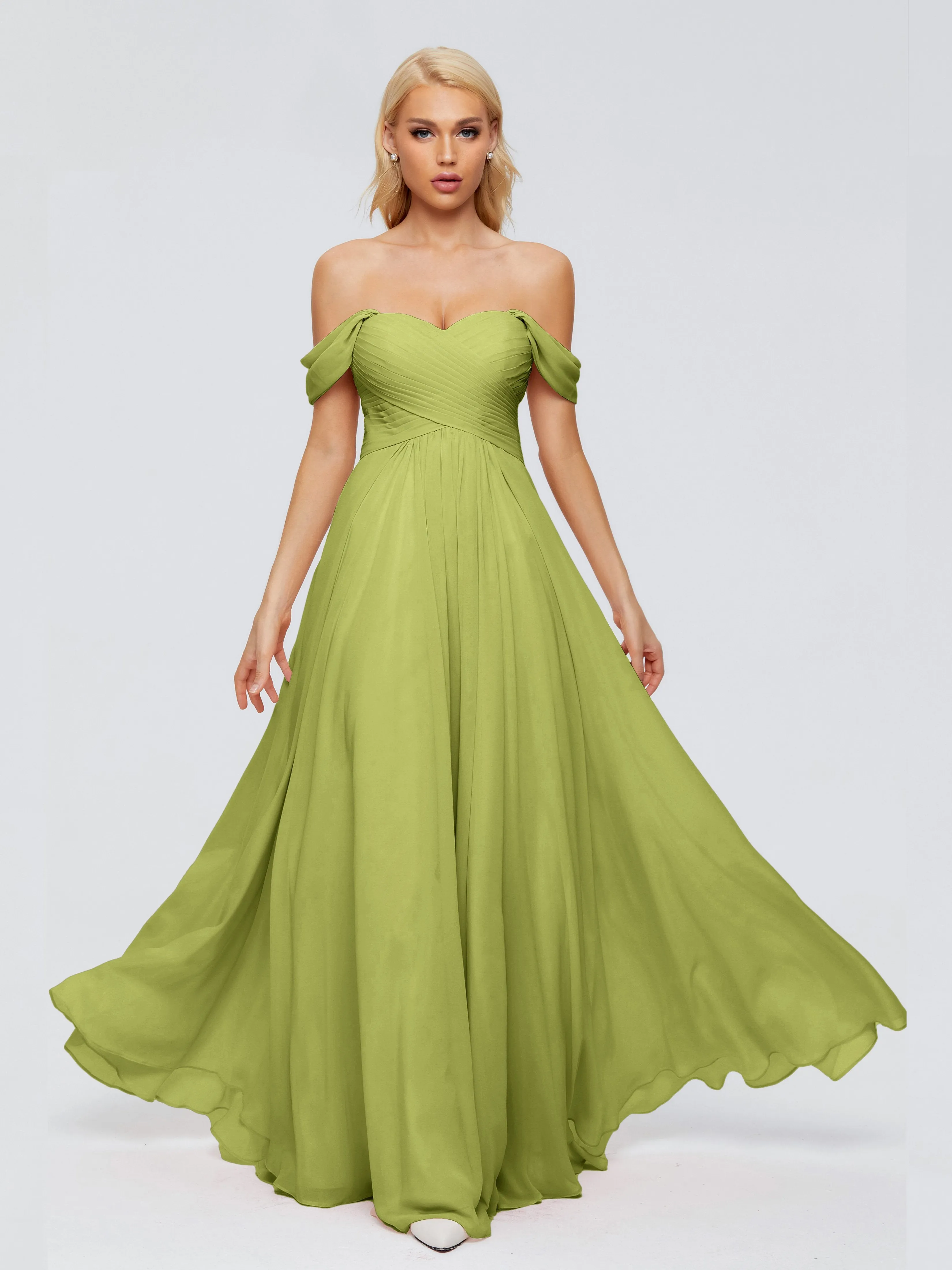 Trinity Off-The-Shoulder Chiffon Bridesmaid Dresses