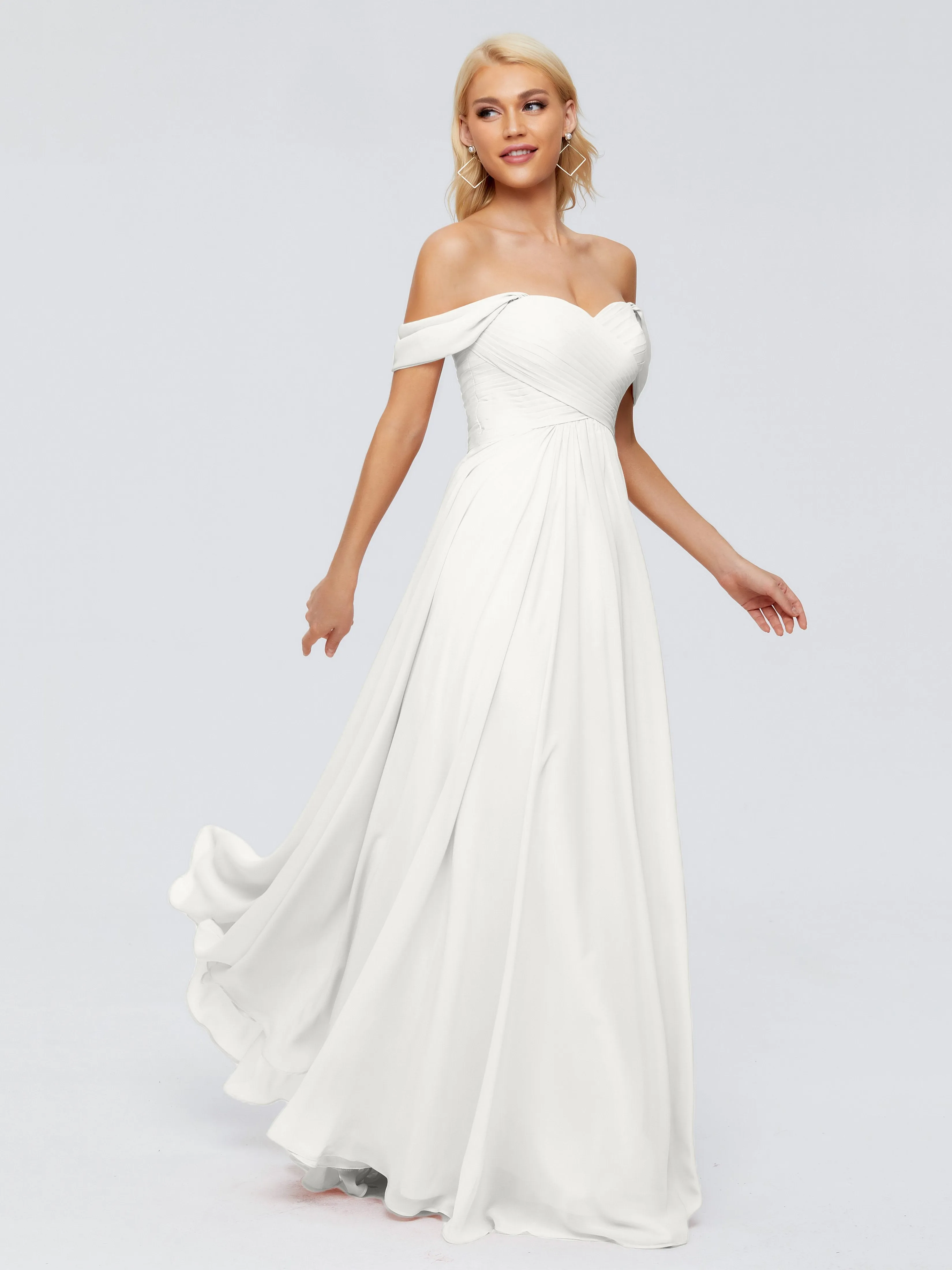 Trinity Off-The-Shoulder Chiffon Bridesmaid Dresses