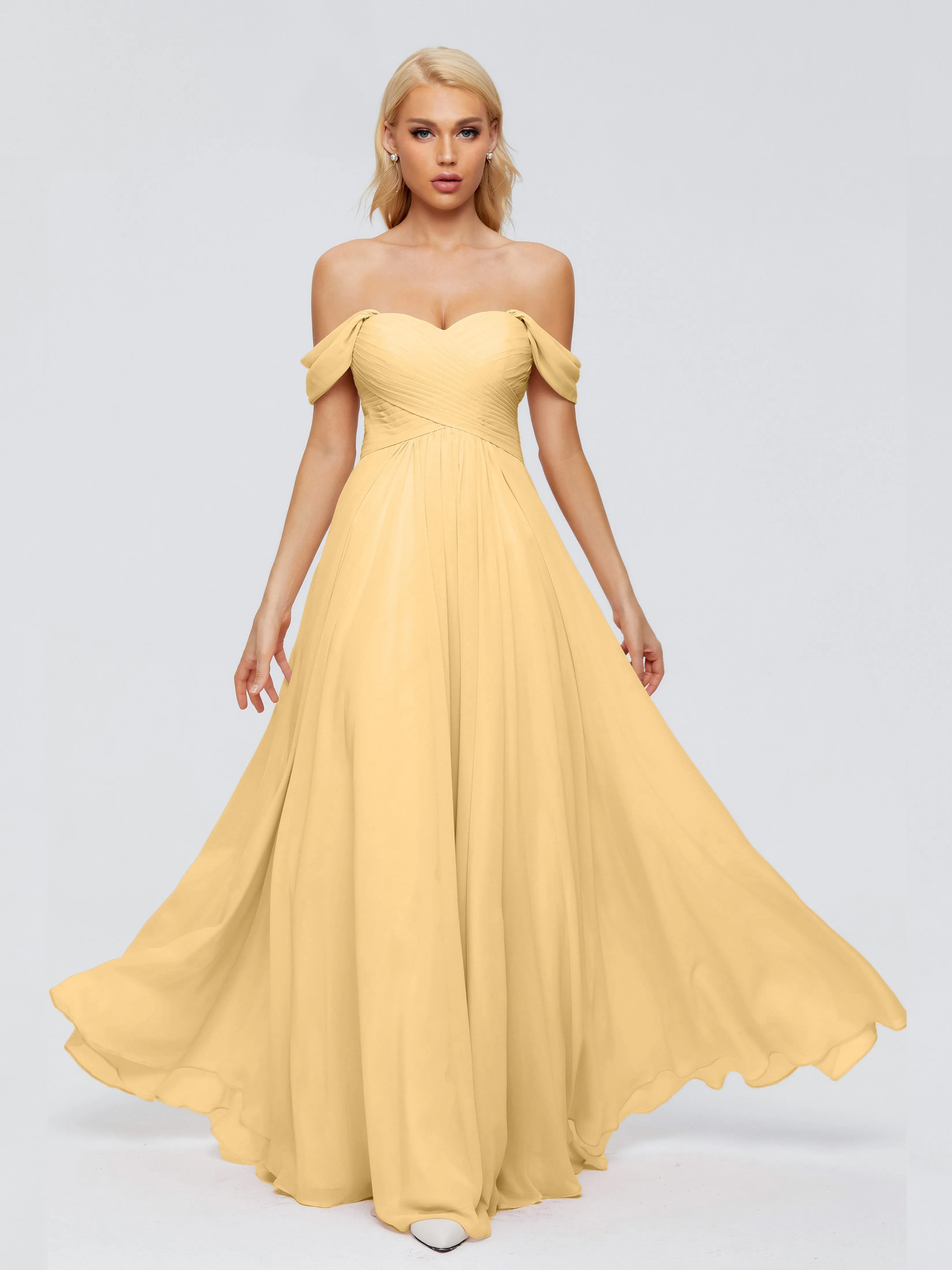 Trinity Off-The-Shoulder Chiffon Bridesmaid Dresses