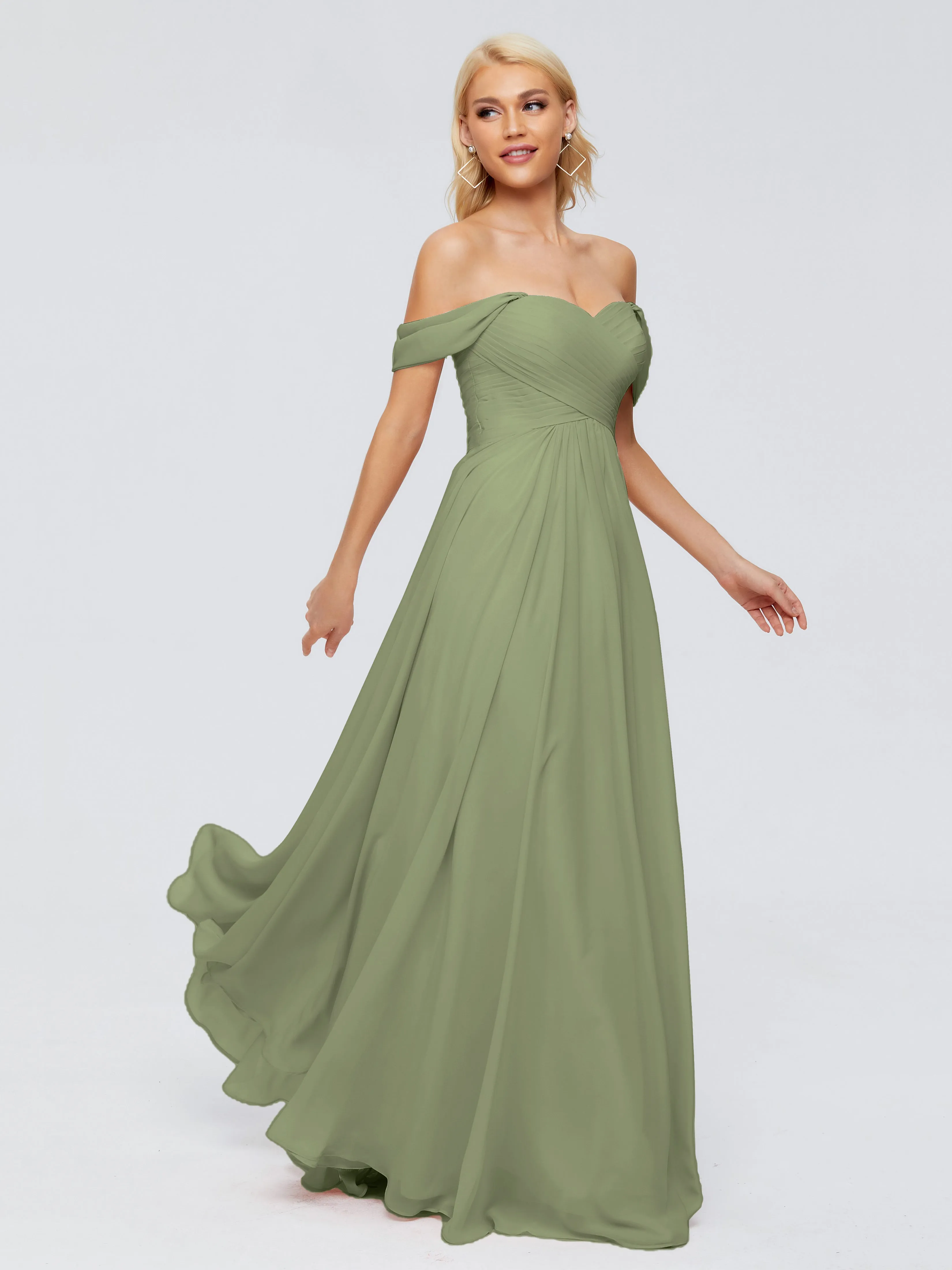 Trinity Off-The-Shoulder Chiffon Bridesmaid Dresses