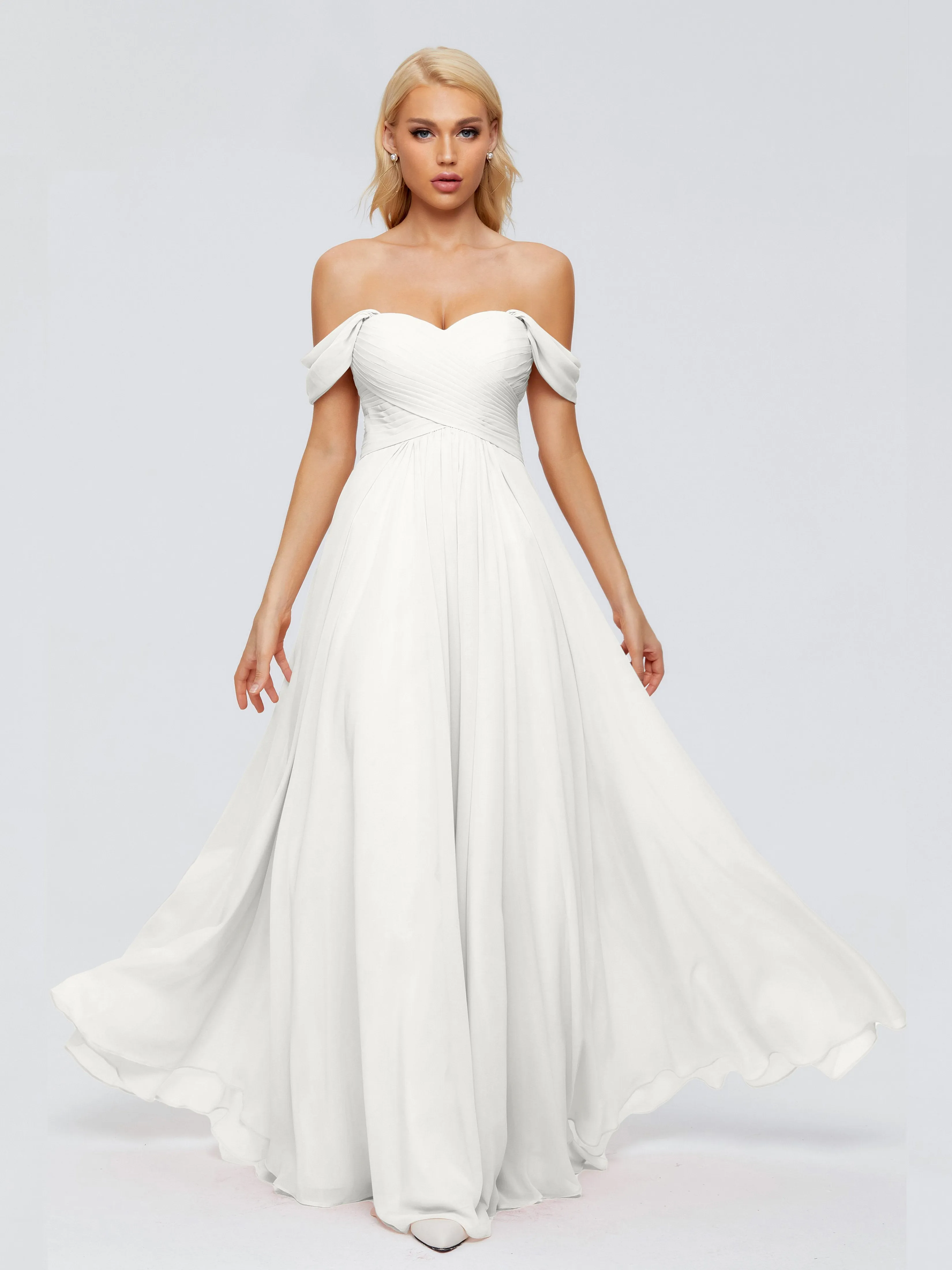 Trinity Off-The-Shoulder Chiffon Bridesmaid Dresses
