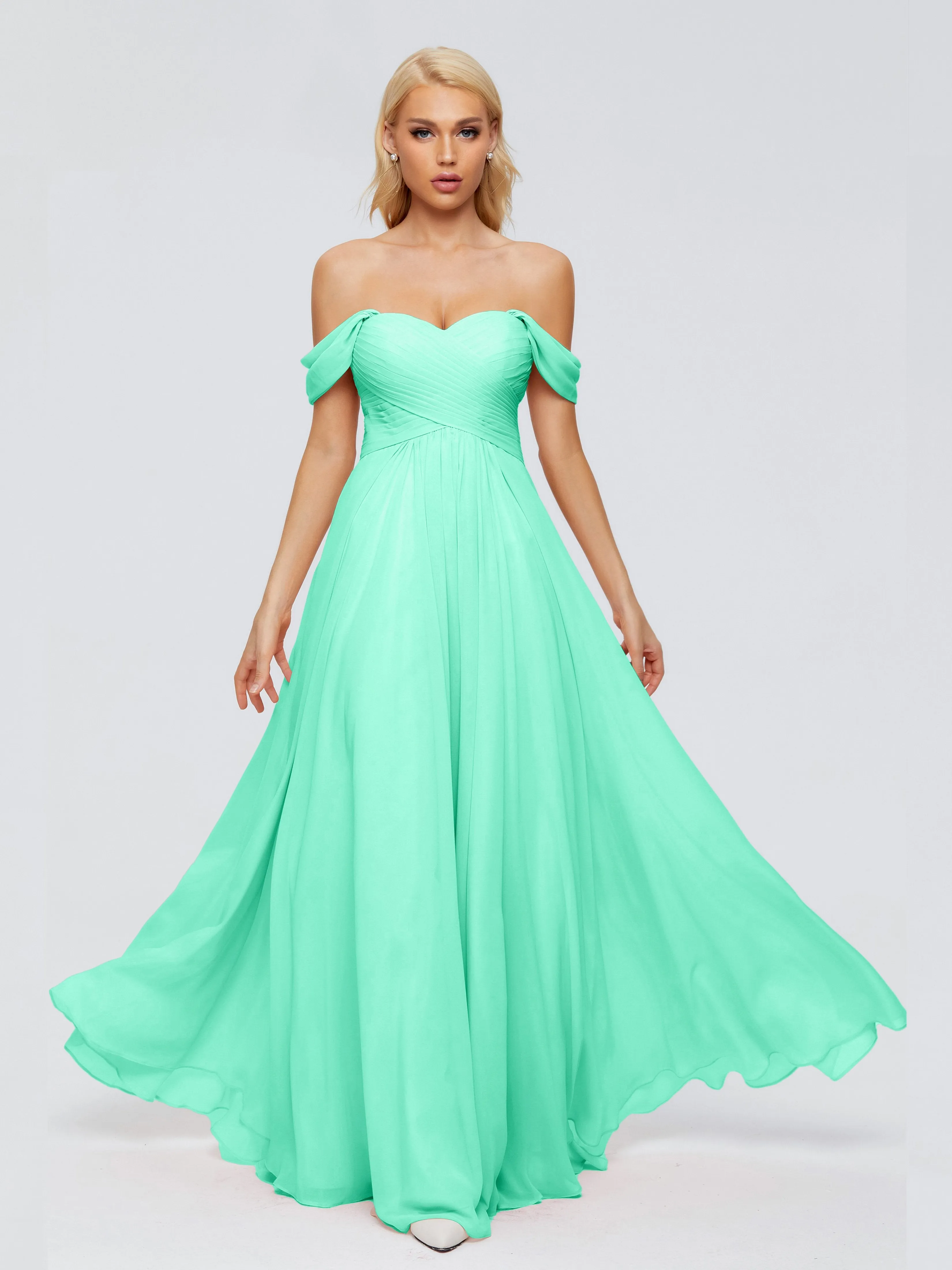 Trinity Off-The-Shoulder Chiffon Bridesmaid Dresses