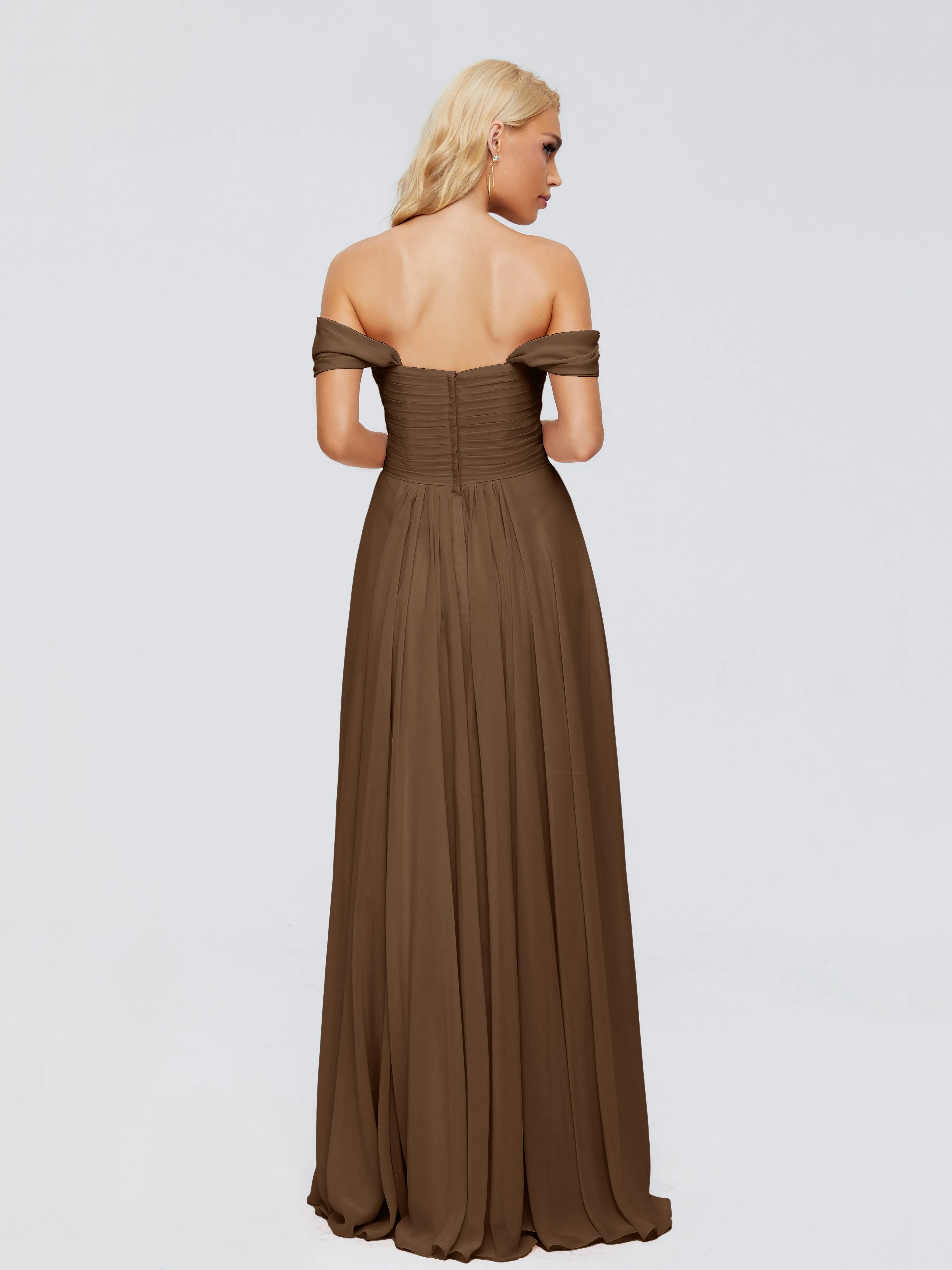 Trinity Off-The-Shoulder Chiffon Bridesmaid Dresses