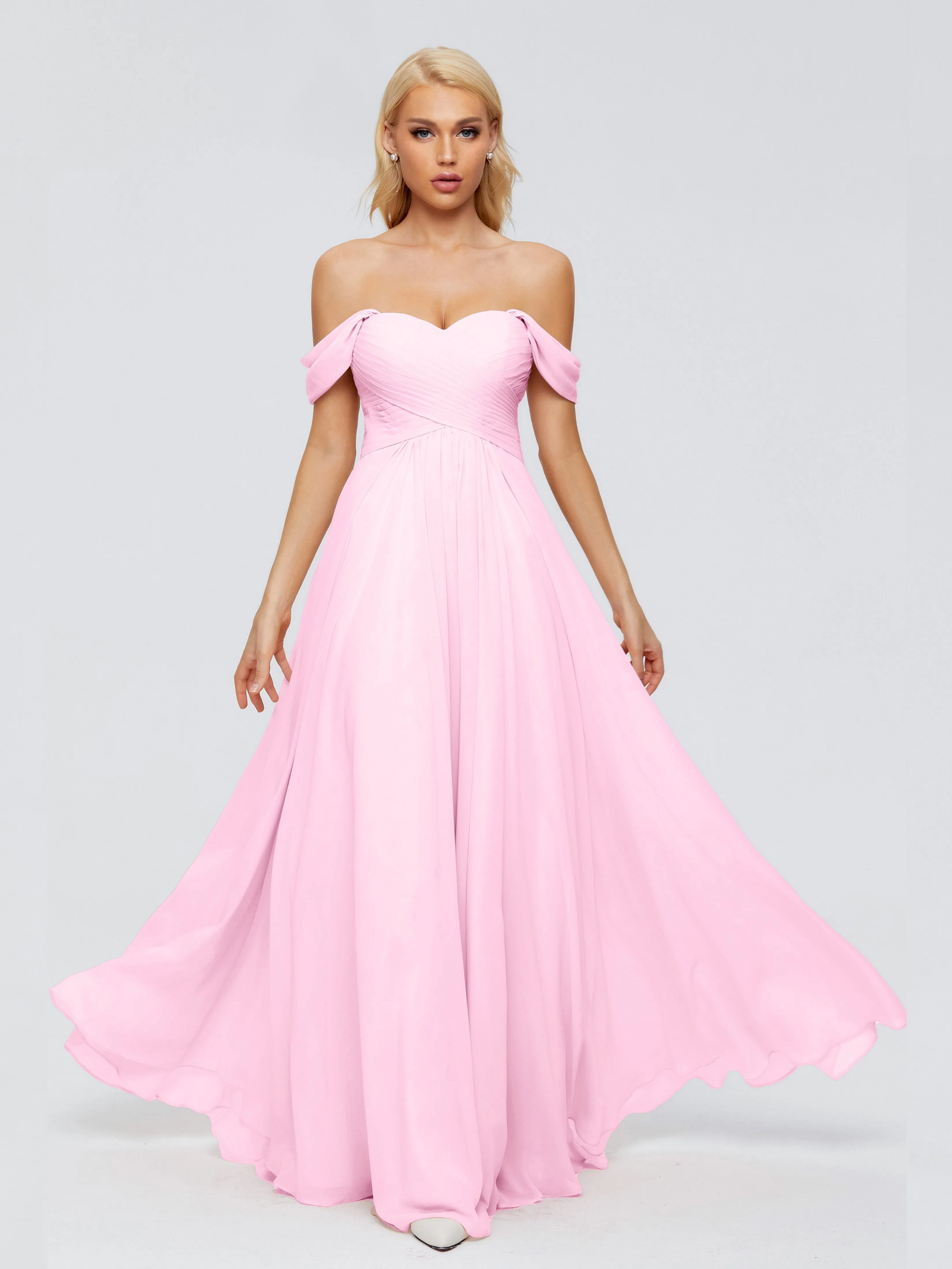 Trinity Off-The-Shoulder Chiffon Bridesmaid Dresses