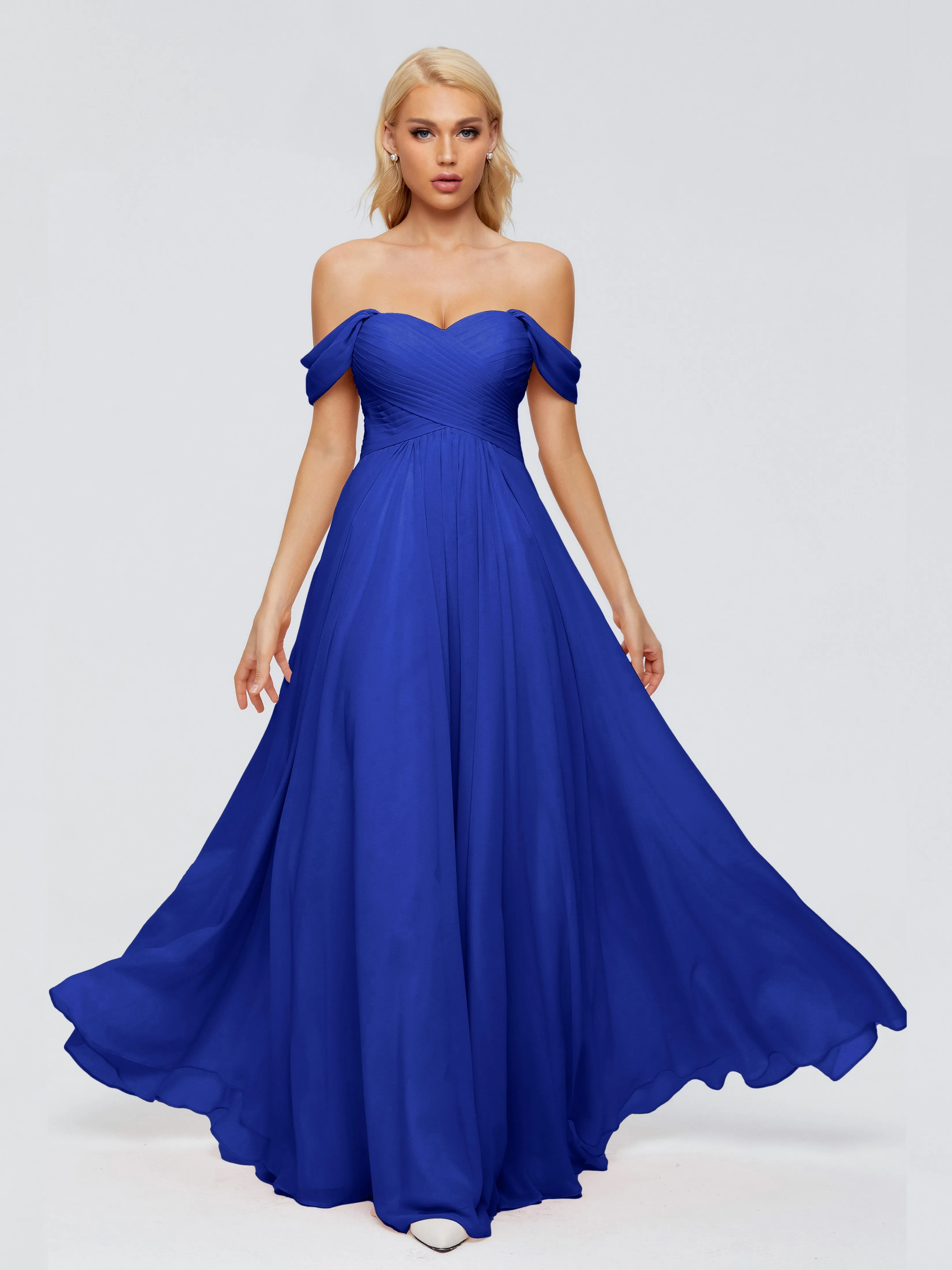 Trinity Off-The-Shoulder Chiffon Bridesmaid Dresses