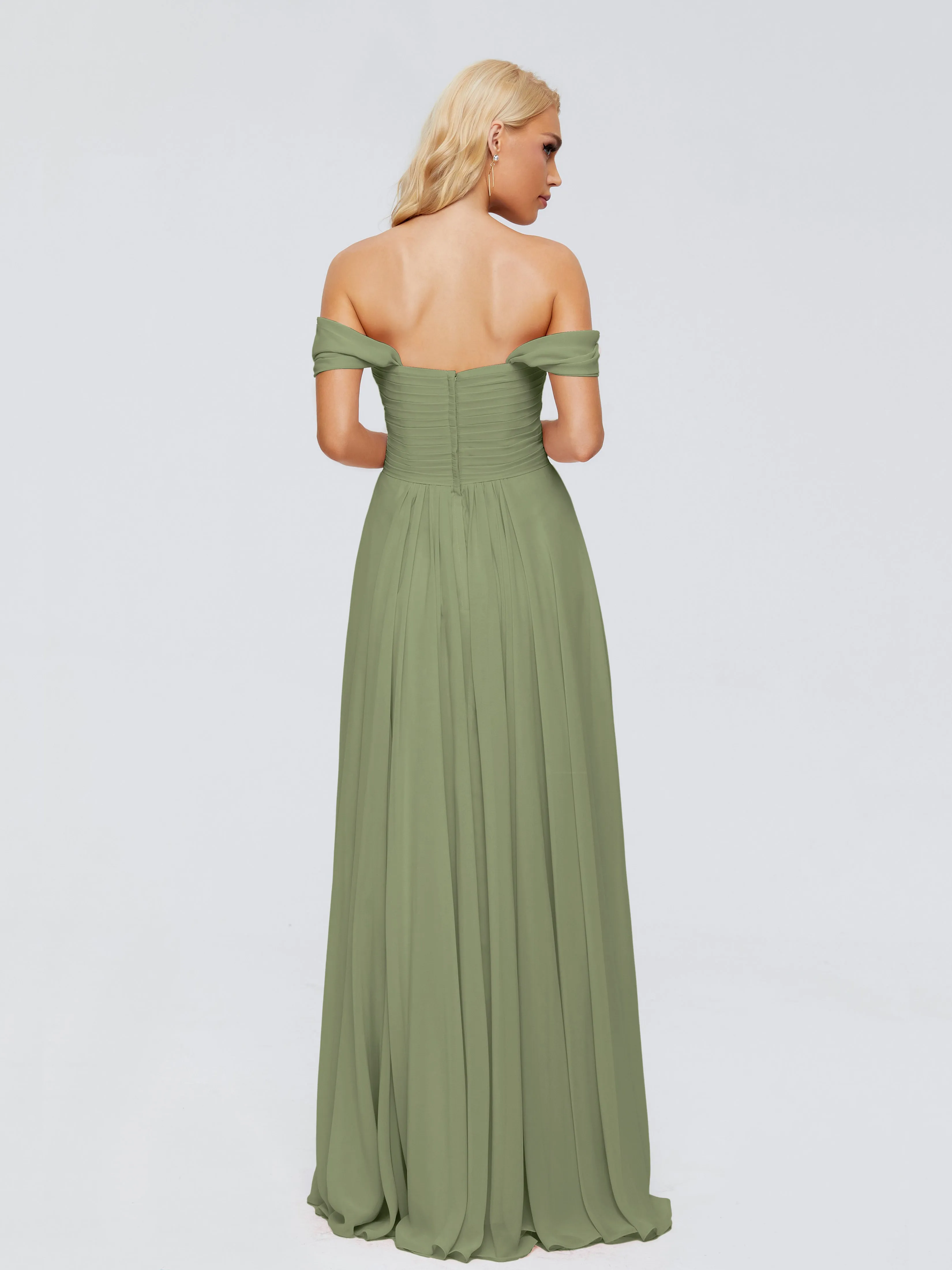 Trinity Off-The-Shoulder Chiffon Bridesmaid Dresses