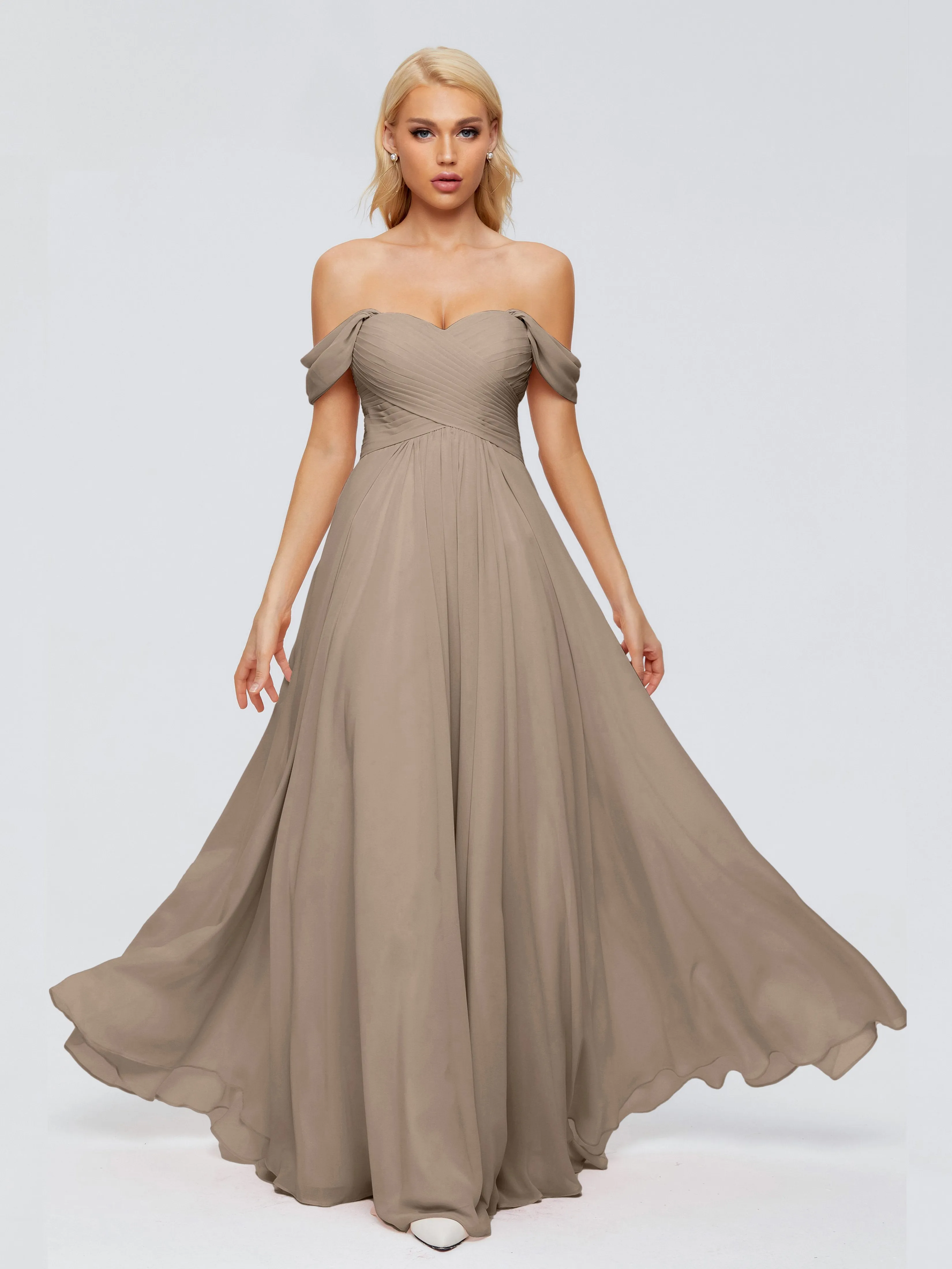 Trinity Off-The-Shoulder Chiffon Bridesmaid Dresses